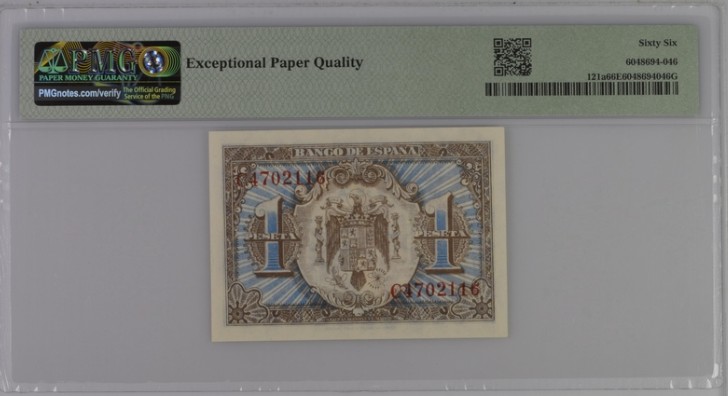 收藏联盟Quantum Auction 第215期拍卖 西班牙1940年1比塞塔 PMG66 科尔斯科特 