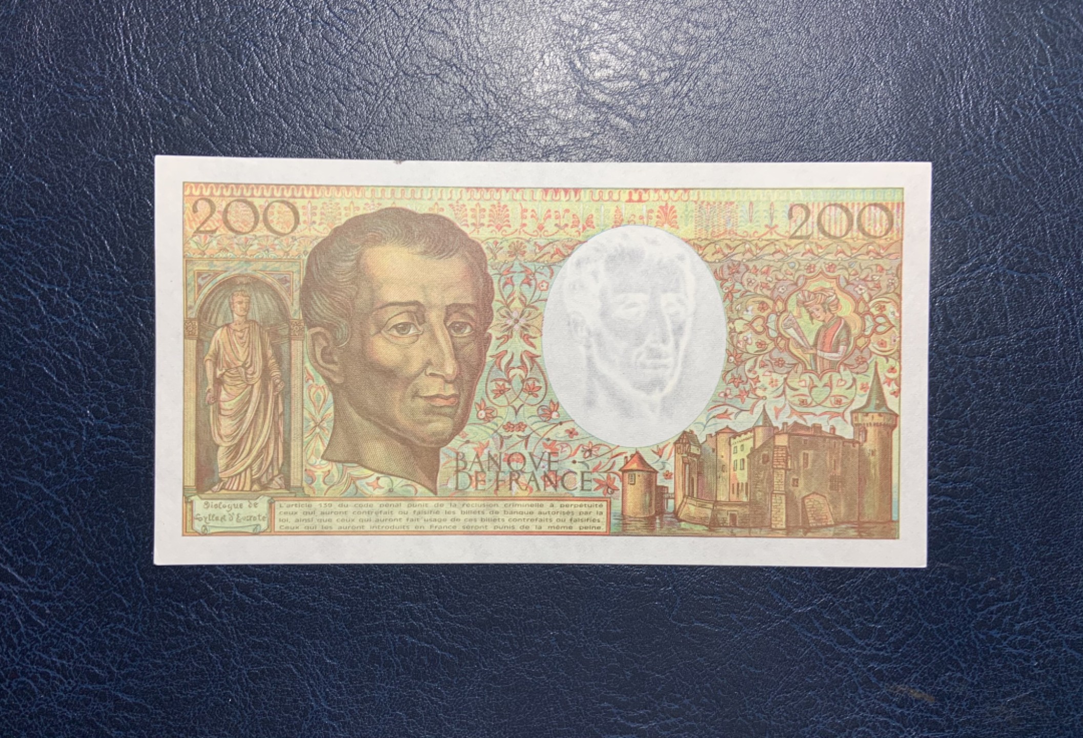收藏联盟Quantum Auction 第213期拍卖  法国1992年200法郎 品相UNC-  法学家孟德斯鸠