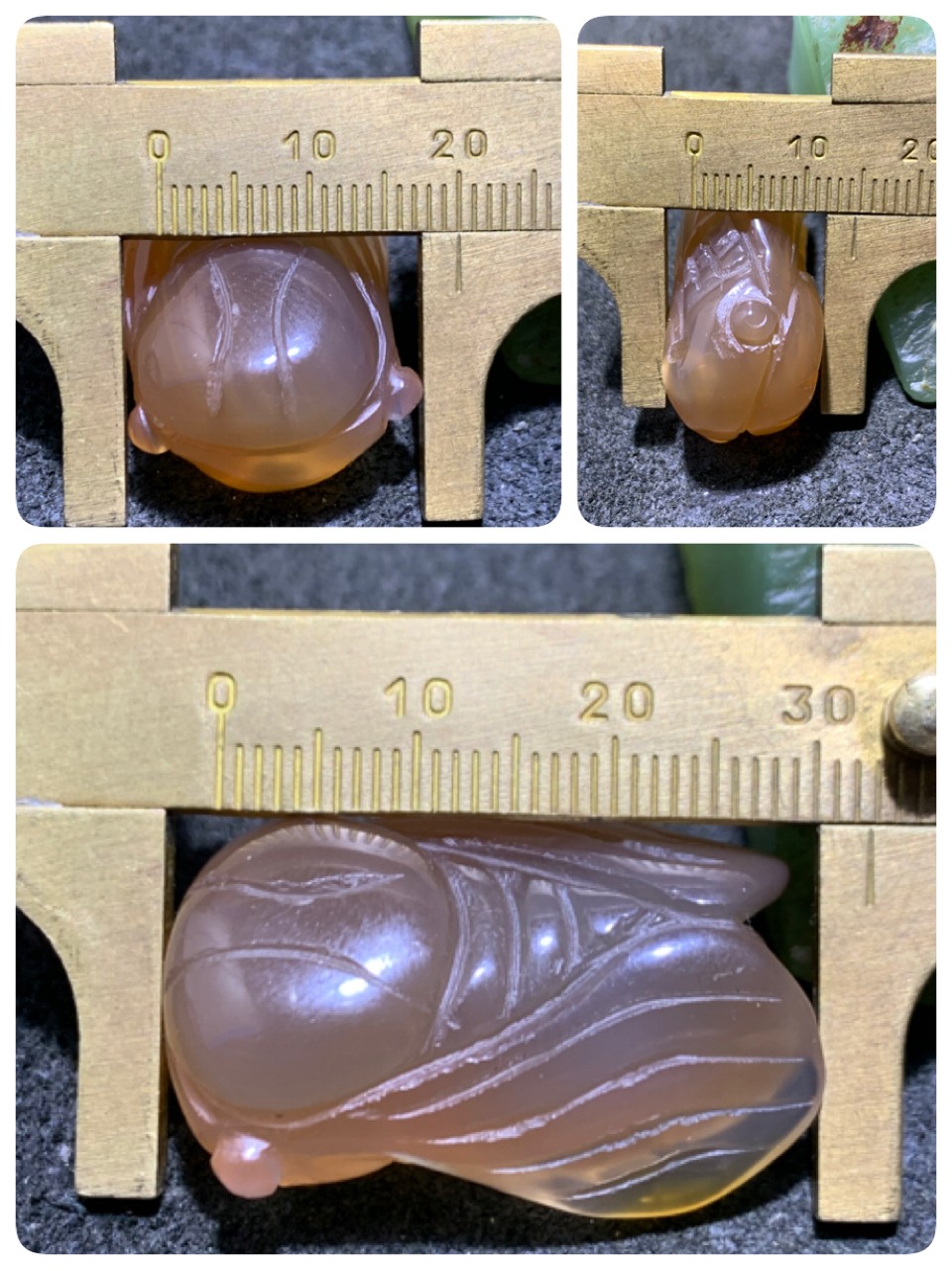 精美高玉化巴西玛瑙雕刻蝉(一鸣惊人)一个