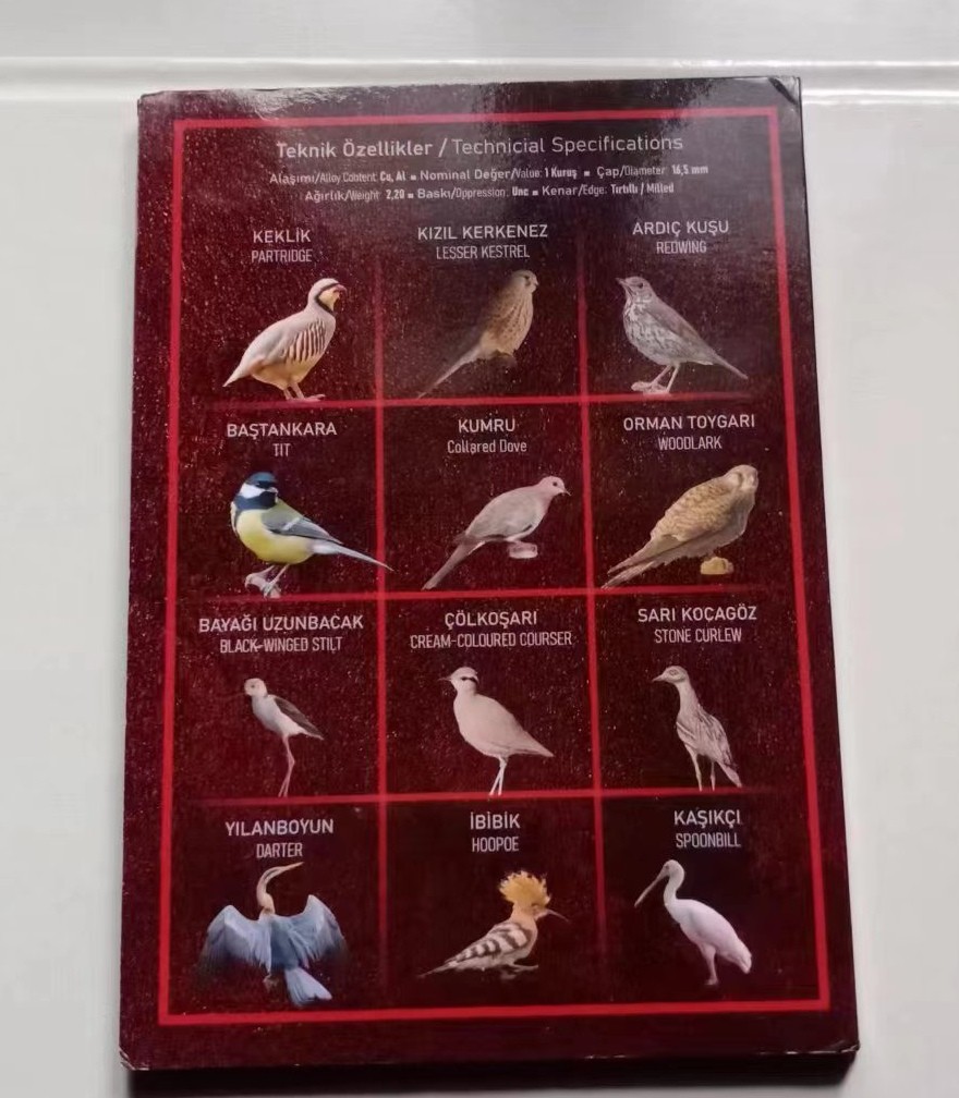 世家收藏第十八期“世界杯”号邮票钱币专场（自动截拍） 土耳其2020～2021安塔托利亚地区的鸟纪念币一套（带原装册子）共计24枚币（12铝币、12铜币）