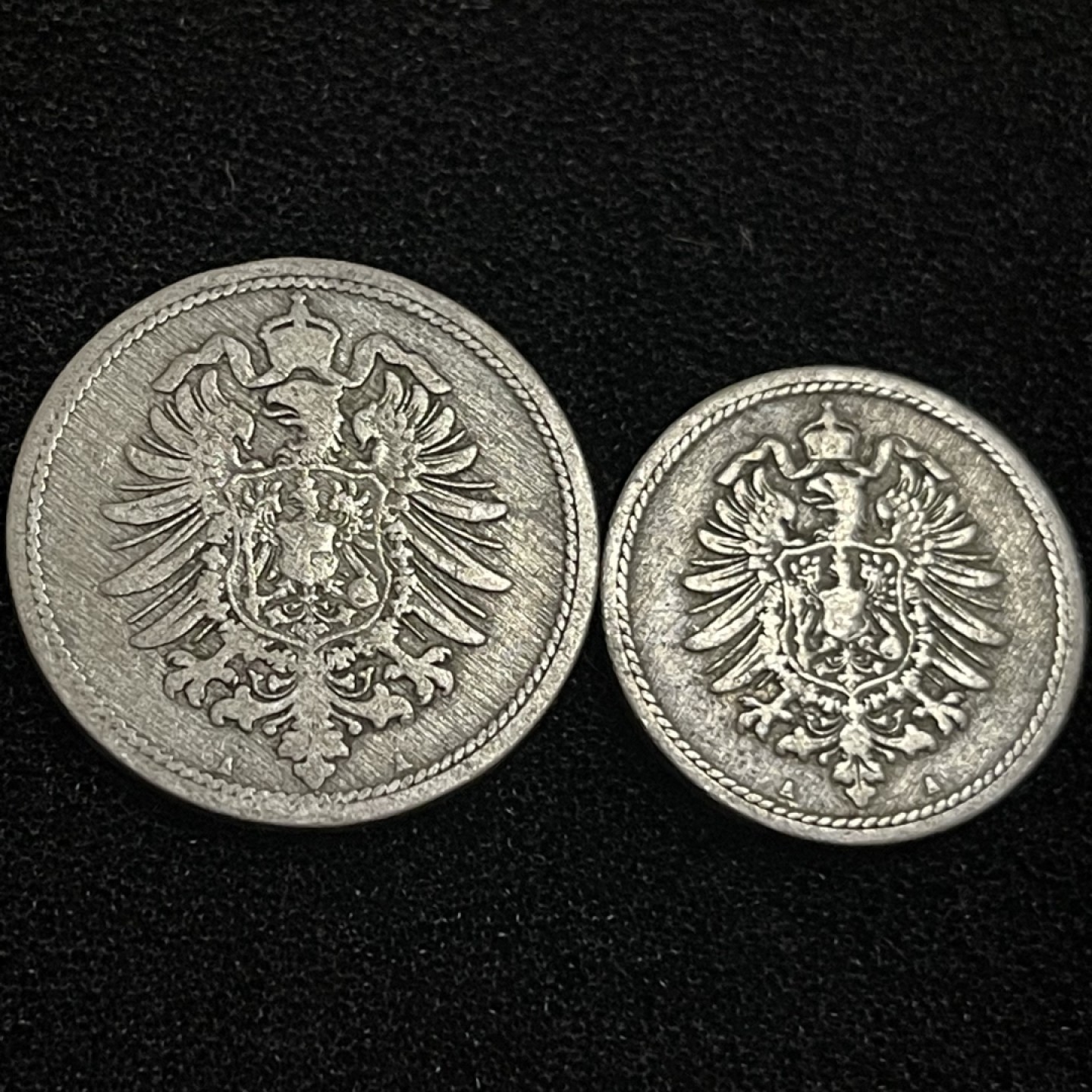 外国硬币0元起拍（38） 1889德国短翅鹰5，10芬尼