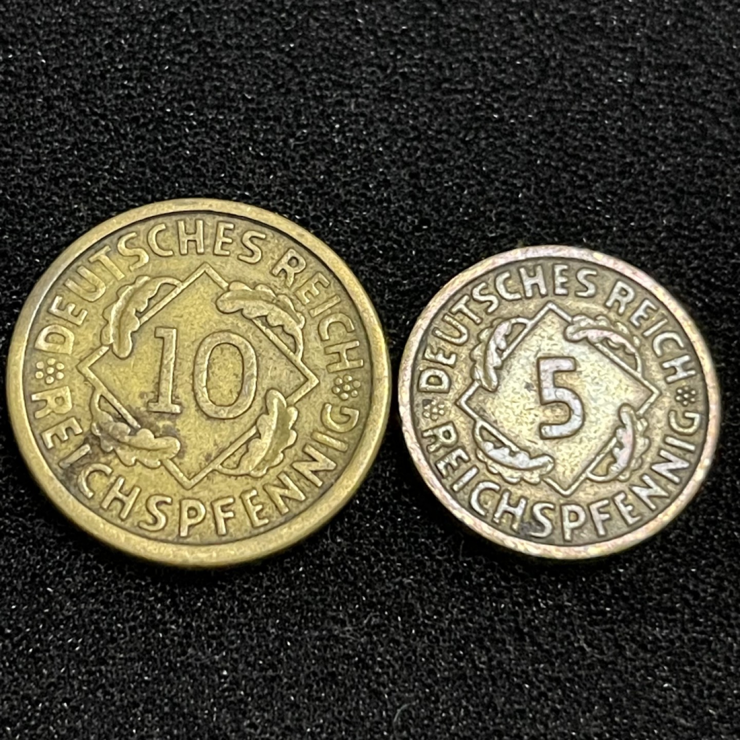 外国硬币0元起拍（38） 1926德国魏玛共和国5，10芬尼 A厂