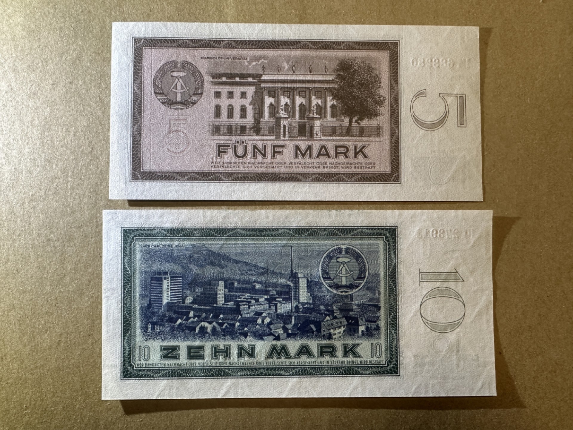 《张总收藏》82期——外币荟萃 东德5、10马克2张 UNC 1964年版本