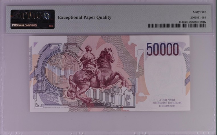 收藏联盟Quantum Auction 第215期拍卖 意大利1984年50000里拉 PMG65 初版 贝尔尼尼 