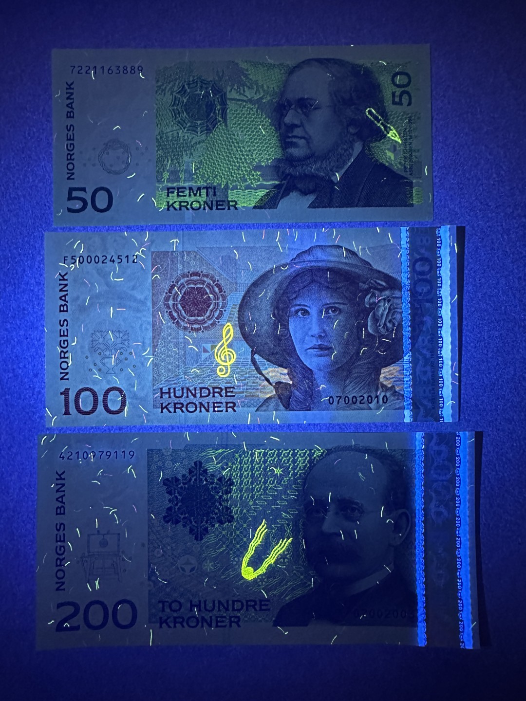 《张总收藏》82期——外币荟萃 挪威50、100、200克朗3张 UNC 