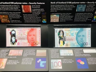 58th 苏格兰2022年100镑塑料钞，百位号纸册 - 50镑 AA000096 和 100镑 AA000096 全同倒置号，（限量发行50对册），拍卖成交价都要16000+