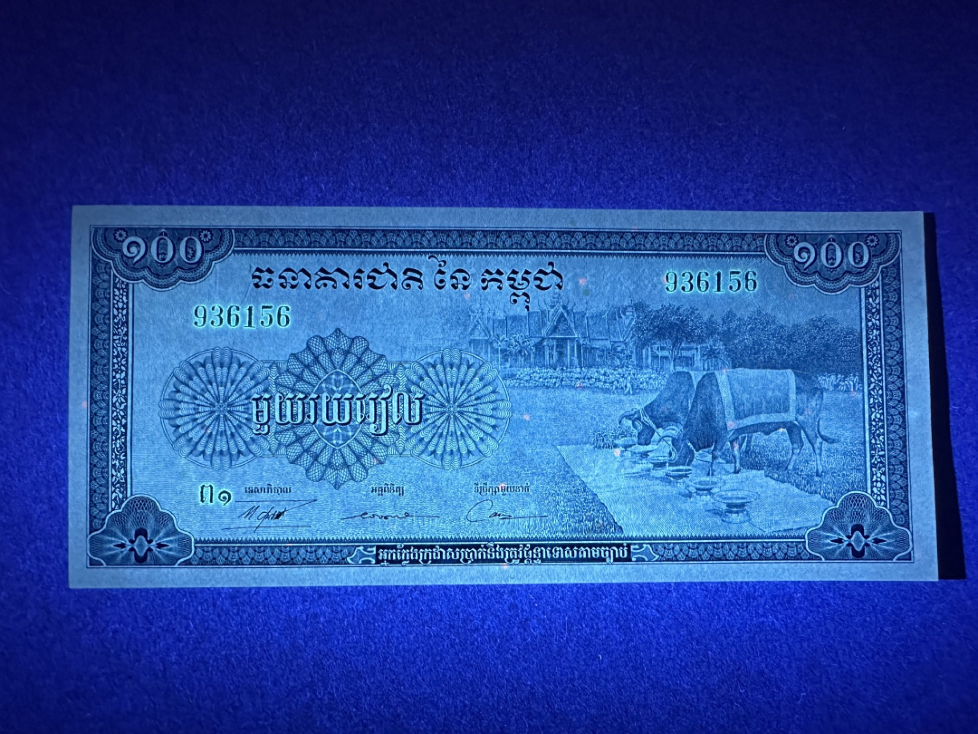 《张总收藏》82期——外币荟萃 柬埔寨100元 UNC 1972年 双牛饮水