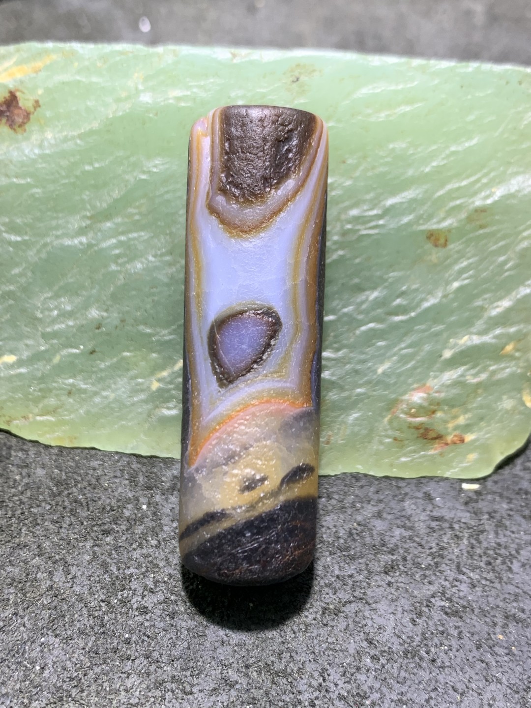 精美高玉化仿古风化纹玛瑙随型直桶大桶珠一颗 