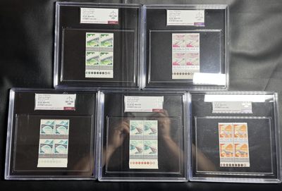 洪涛臻品批发群  精选邮票限时拍卖第一百零三期 - T31公路拱桥  色标四方连一组新全  ，非常漂亮的一组，5-4  ASG85OG  其余90OG。最严格时期一次性出分，型张大盒，单一个盒子的评级费就要200元。4枚90分属于高分，非常难得。热门人气套票，喜欢不要错过
