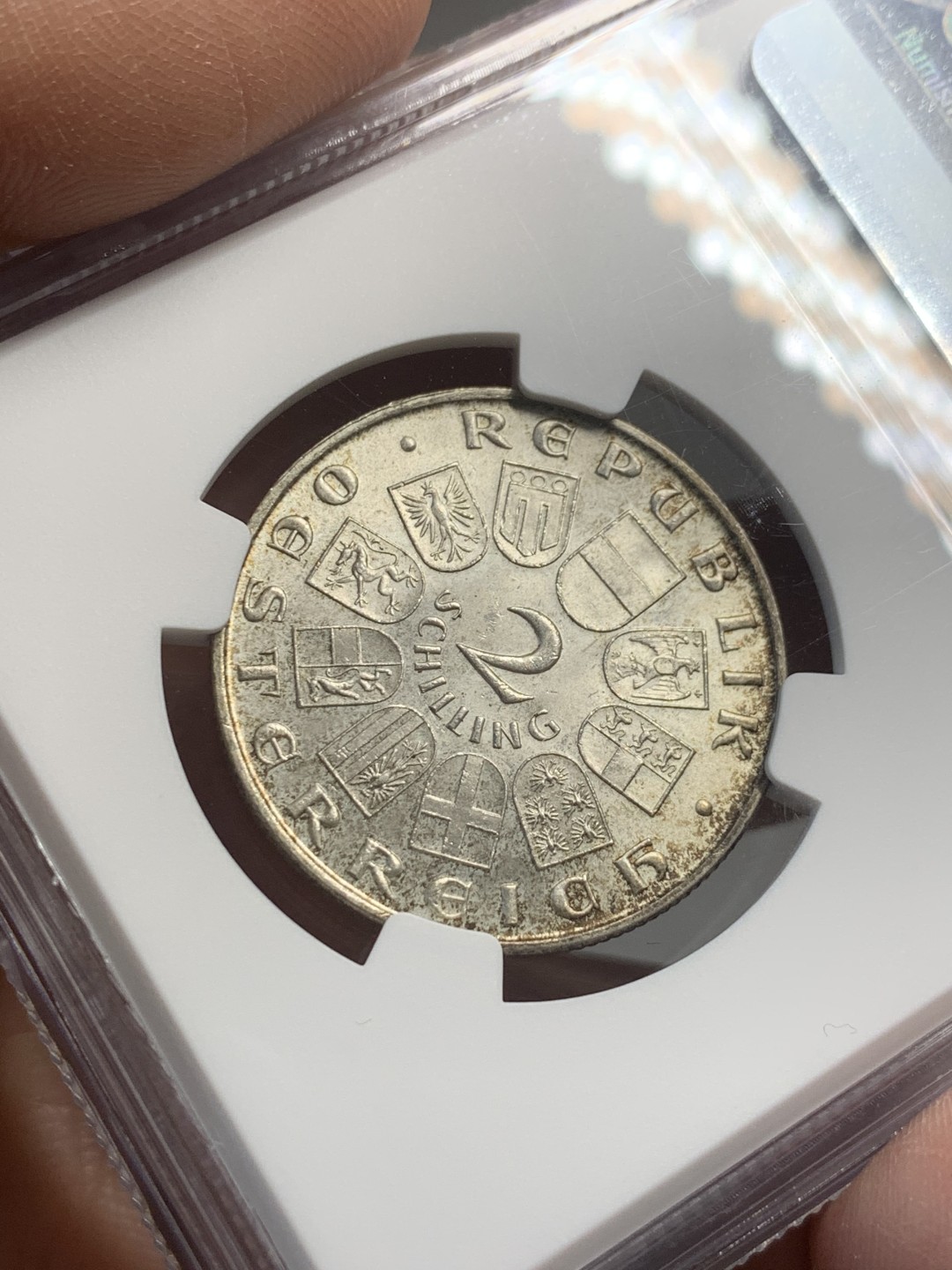 《竞宝斋》第121场-周日，周一 ，2场连拍（全场包邮） NGC-MS64 奥地利1930年游吟诗人瓦尔特2先令银币