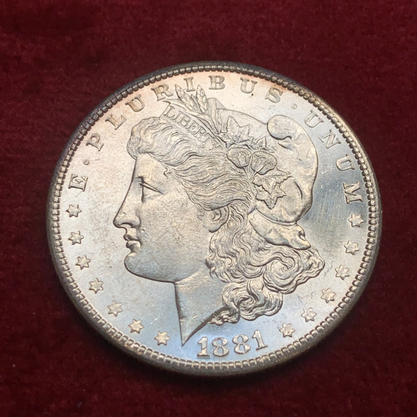 《竞宝斋》第121场-周日，周一 ，2场连拍（全场包邮） 美国 1881年 摩根银元 BU品 难得状态 可以送评 这样的裸币不要错过了