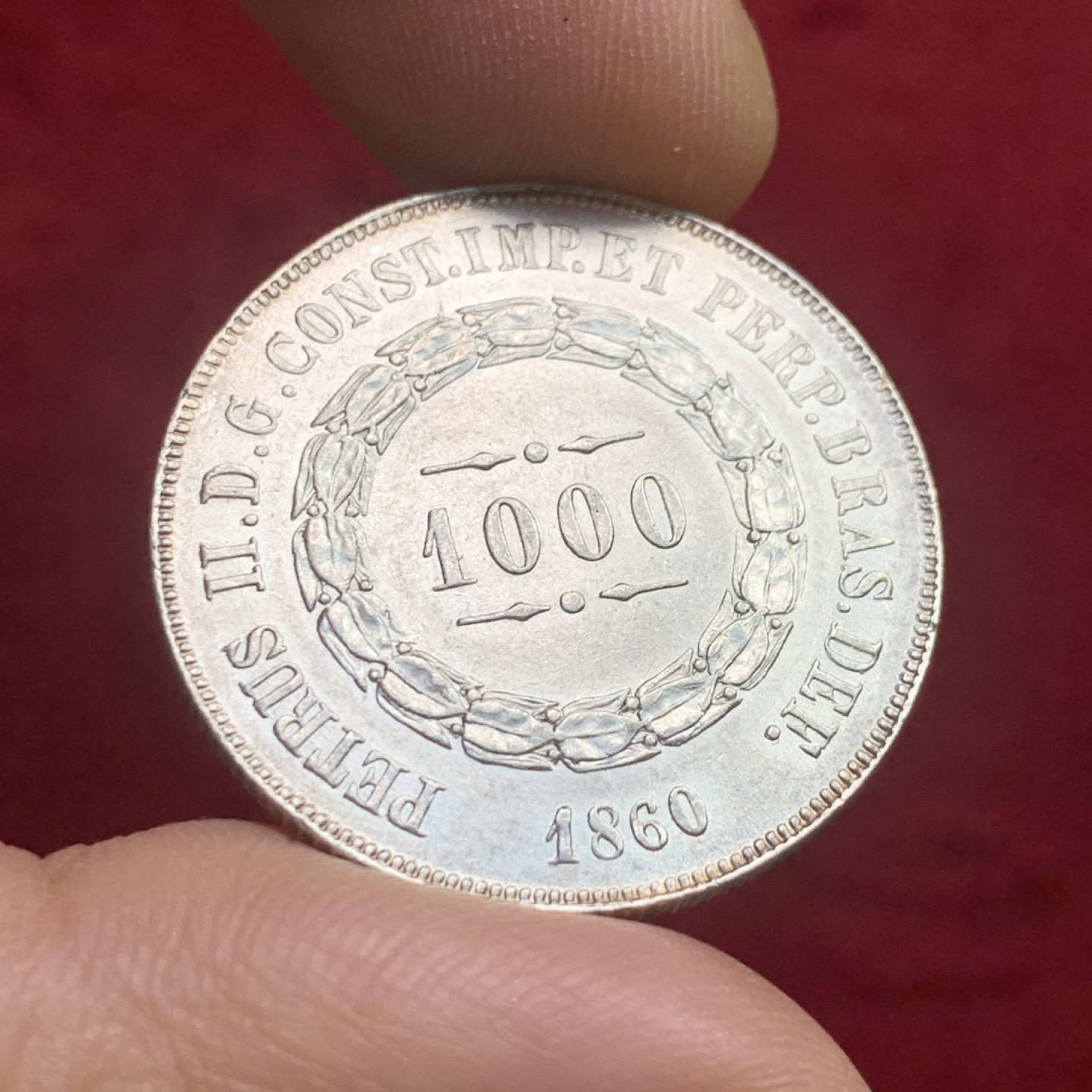 《竞宝斋》第121场-周日，周一 ，2场连拍（全场包邮） 巴西 1860年 1000瑞斯银币 少见品种 充满拉美风情 状态很不错