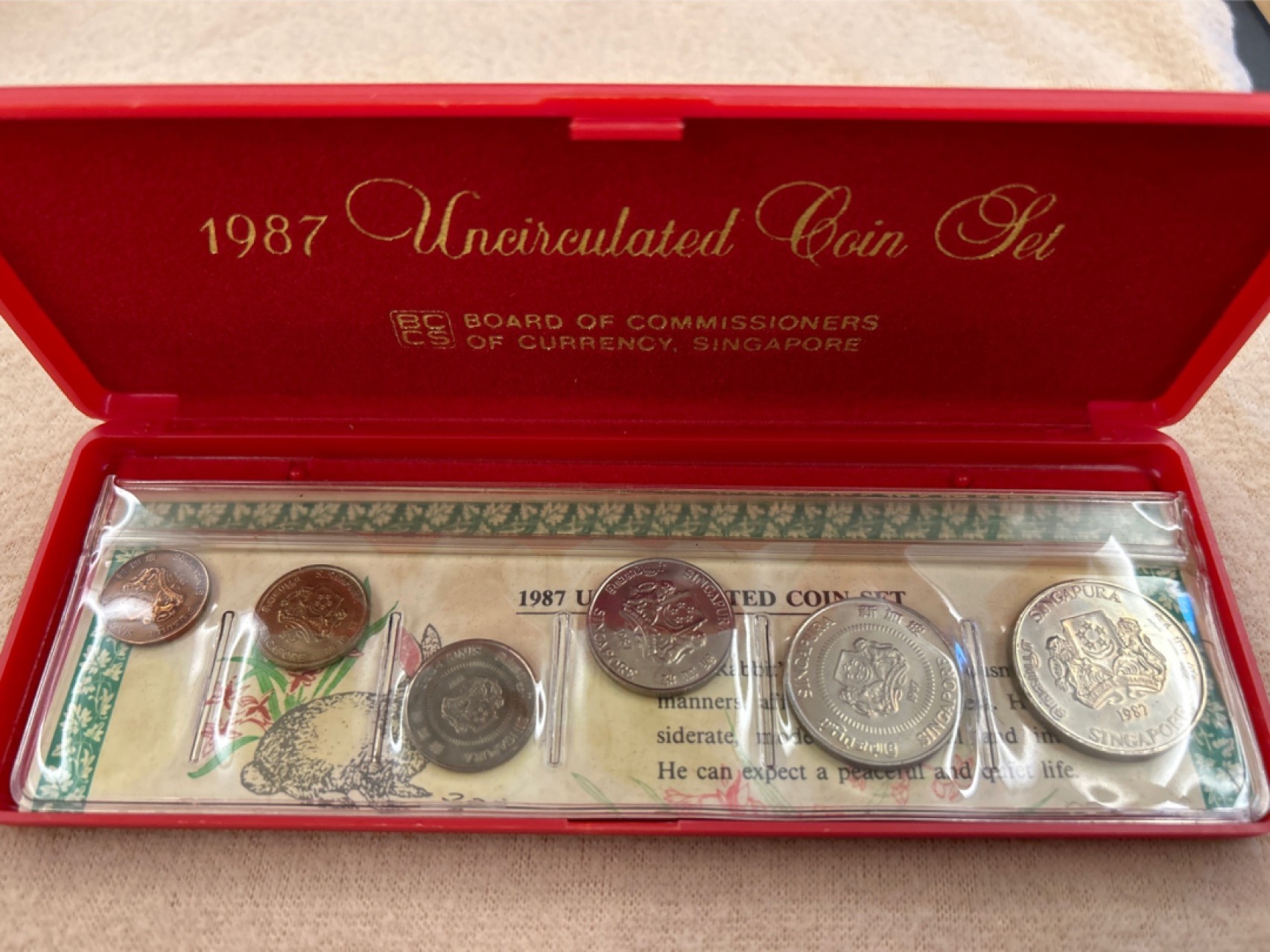 收藏联盟Quantum Auction 第218期拍卖 邮币杂项场 1987年新加坡兔年硬币套装 盒证齐全 BU品质