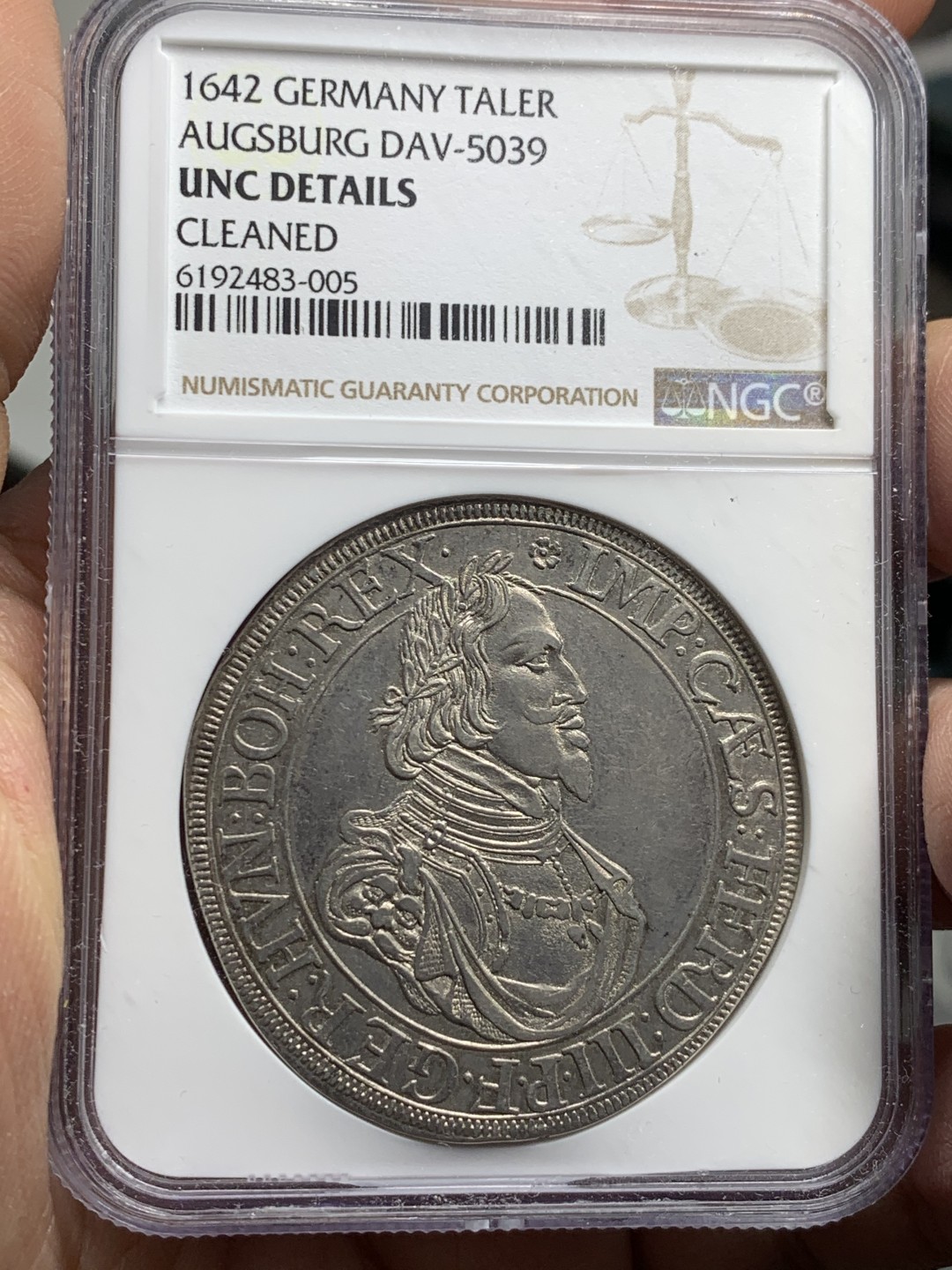 《竞宝斋》第121场-周日，周一 ，2场连拍（全场包邮） NGC-UNCD 1642年奥格斯堡景观泰勒 热门景观泰勒，轻微清洗，性价比高