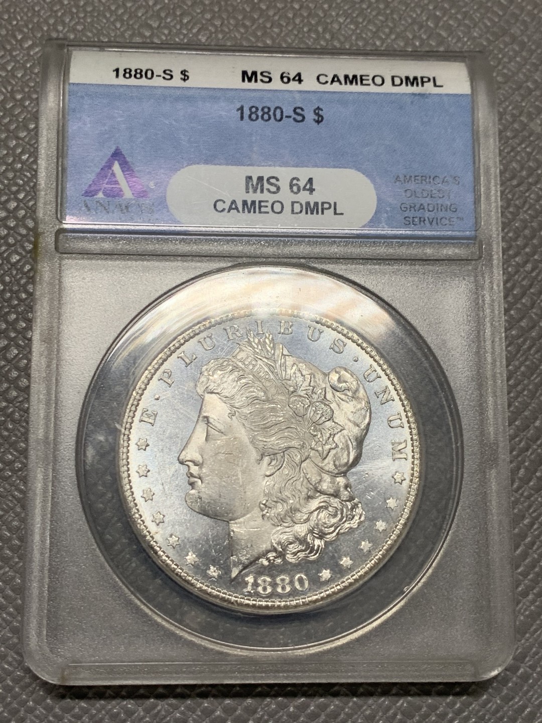 《竞宝斋》第121场-周日，周一 ，2场连拍（全场包邮） ANACS评级(三大评级机构) MS64 CDPL 美国 1880 摩根银币 看状态吧