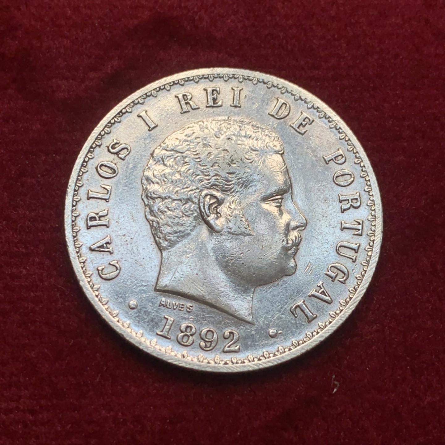 《竞宝斋》第121场-周日，周一 ，2场连拍（全场包邮） 葡萄牙 1892年 卡洛斯一世 500瑞斯银币 品相不错