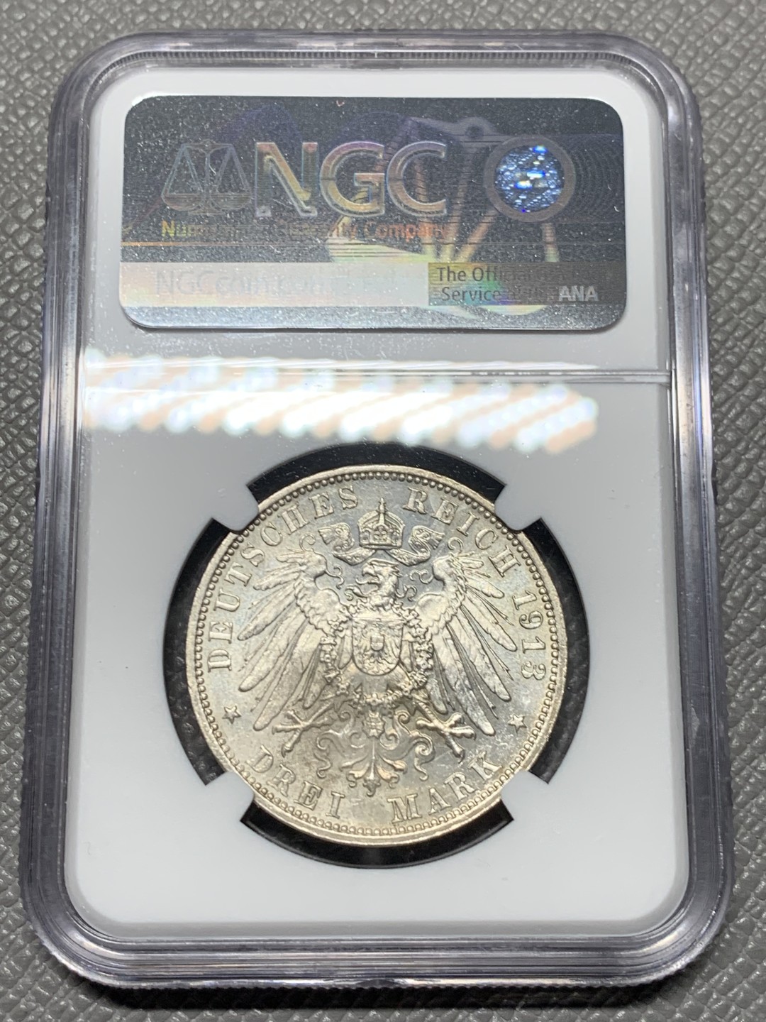 《竞宝斋》第121场-周日，周一 ，2场连拍（全场包邮） NGC-UNC 德国 1913年 莱比锡纪功碑3马克 银币