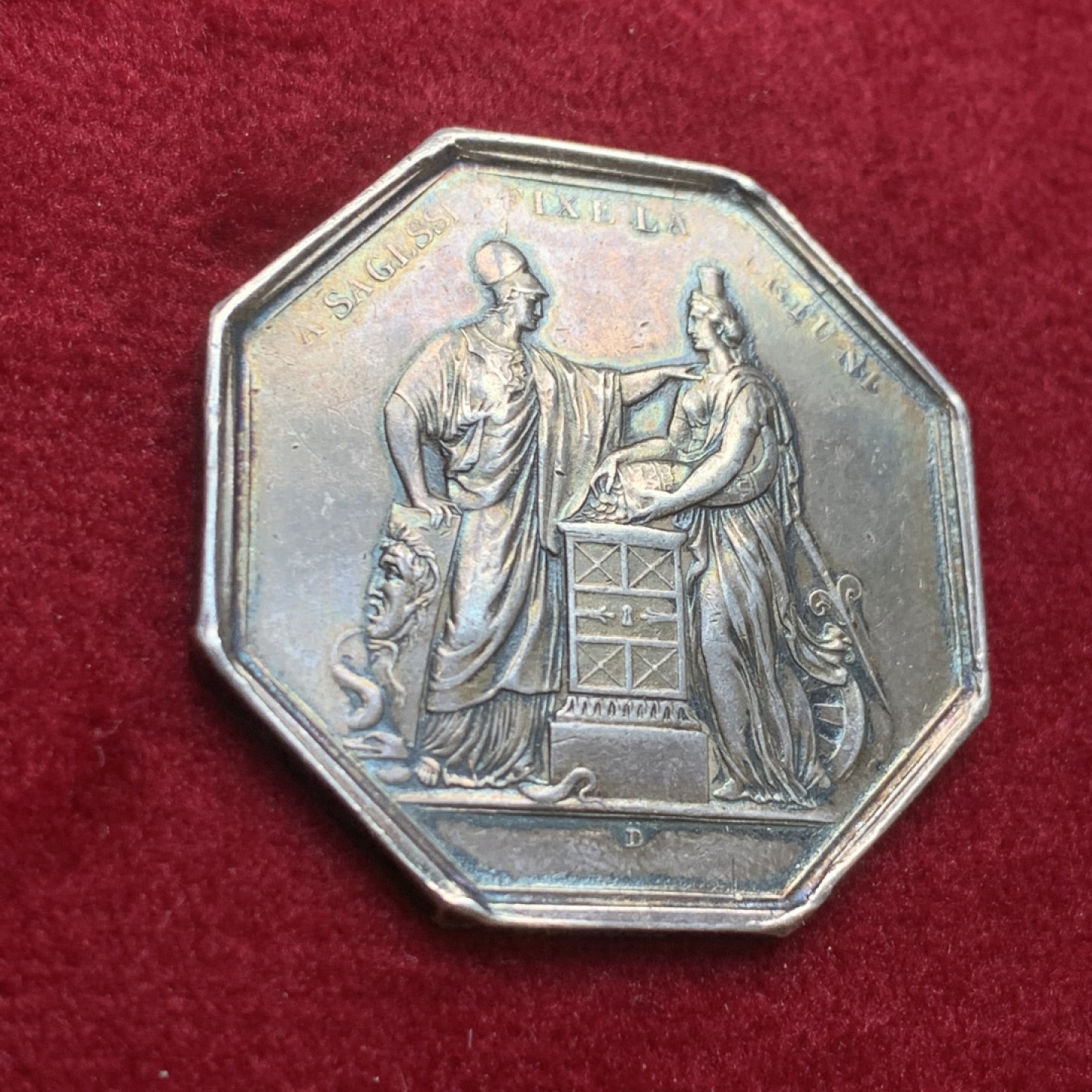 《竞宝斋》第121场-周日，周一 ，2场连拍（全场包邮） 法国1845-1860年法兰西银行八角银代币 37mm，23.8克，Aregnt边铭