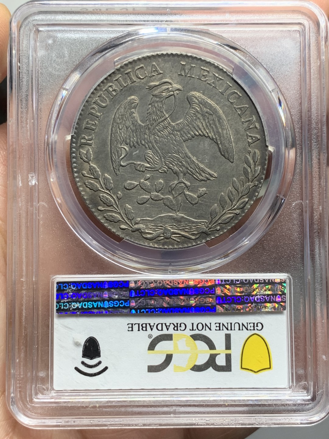 《竞宝斋》第121场-周日，周一 ，2场连拍（全场包邮） PCGS AUD  墨西哥 1882年 瓜纳华托 GO SB版 花边鹰洋，老包浆