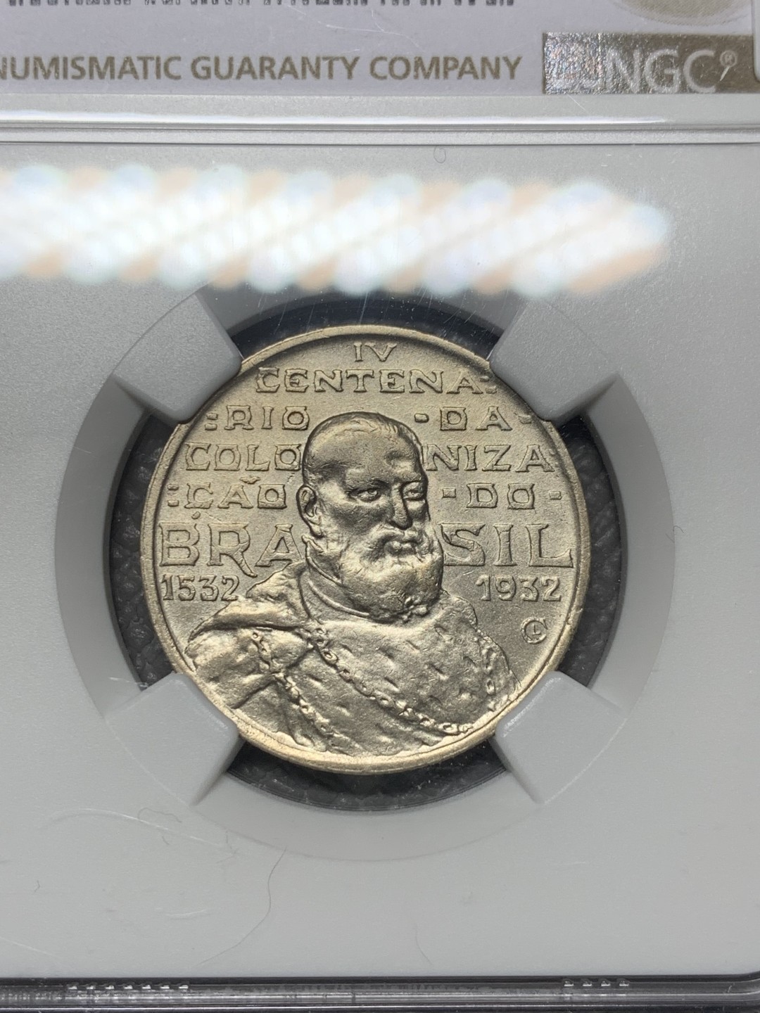 《竞宝斋》第121场-周日，周一 ，2场连拍（全场包邮） NGC-AU55 巴西 1932年 巴西殖民400周年纪念2000瑞斯 银币 少见品种