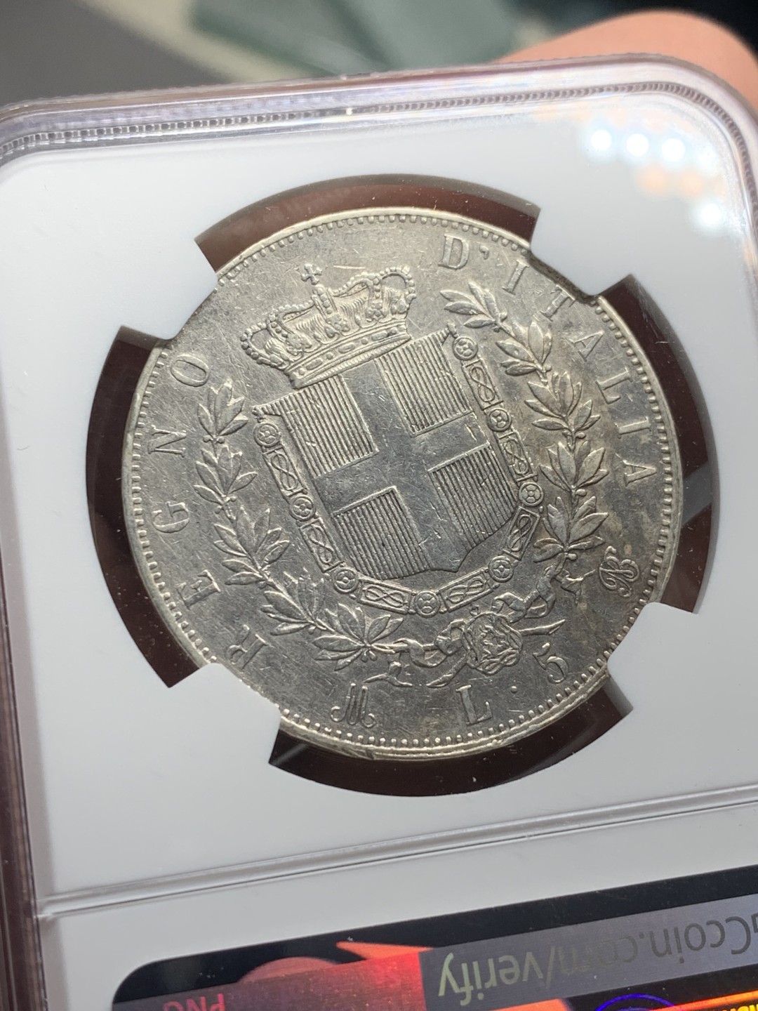 《竞宝斋》第121场-周日，周一 ，2场连拍（全场包邮） NGC-AU 意大利 1874年埃曼纽尔二世 5里拉 银币