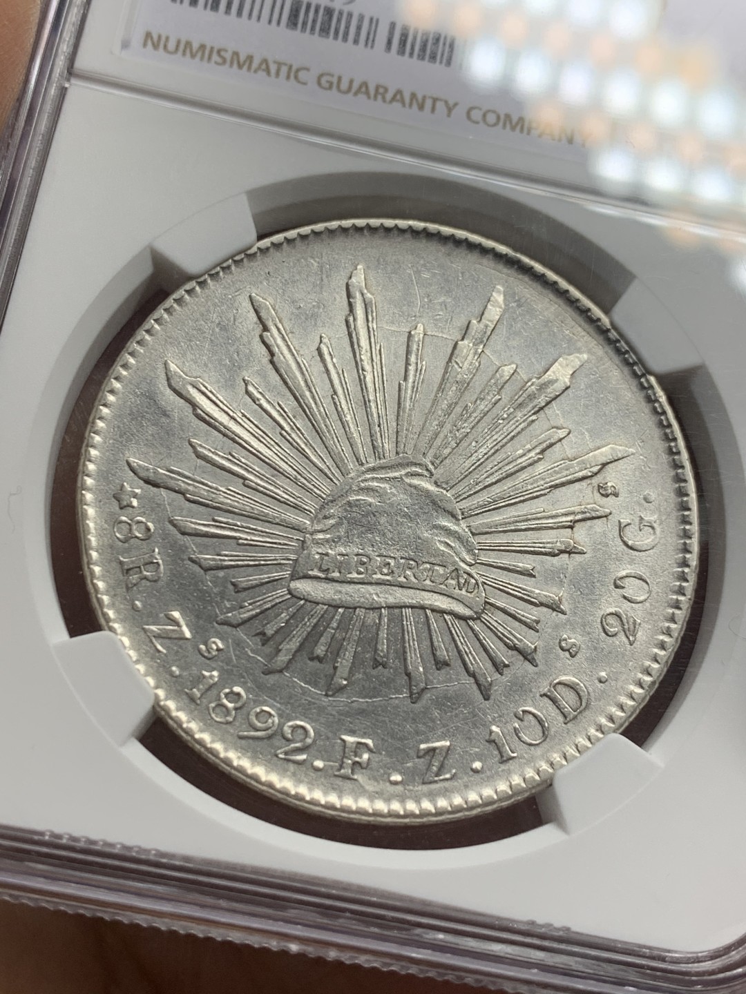 《竞宝斋》第121场-周日，周一 ，2场连拍（全场包邮） NGC UNC 墨西哥 1892ZS 8R 花边鹰洋 银币 光度状态细节都不错