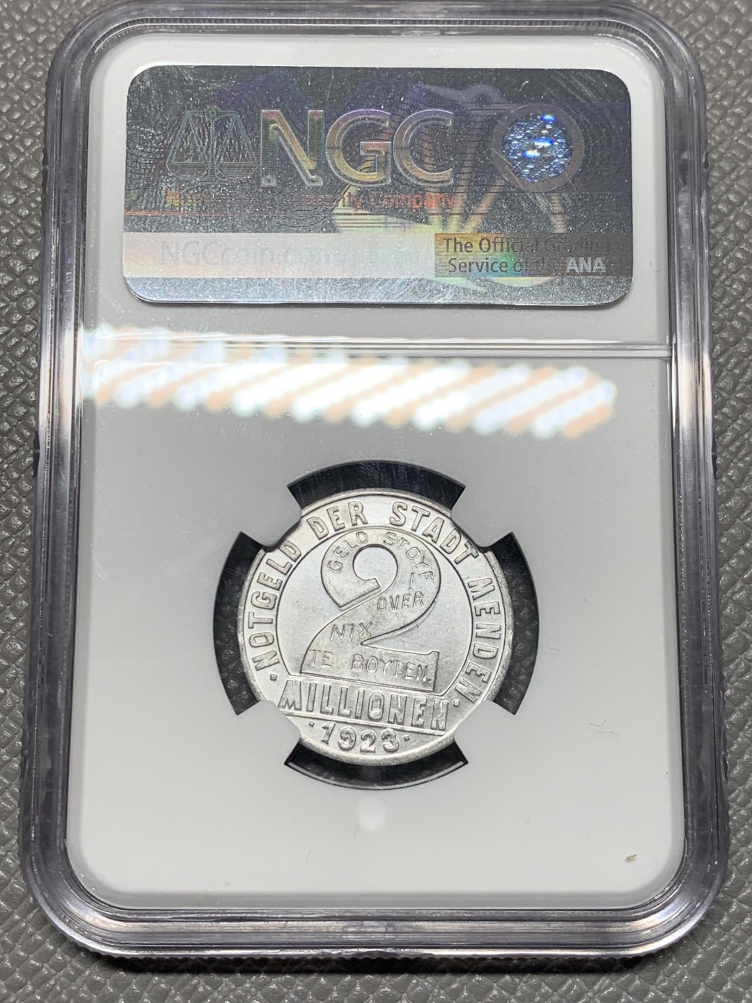 《竞宝斋》第121场-周日，周一 ，2场连拍（全场包邮） NGC MS63 1923年德国德紧门登2百万马克铝币 德紧名品