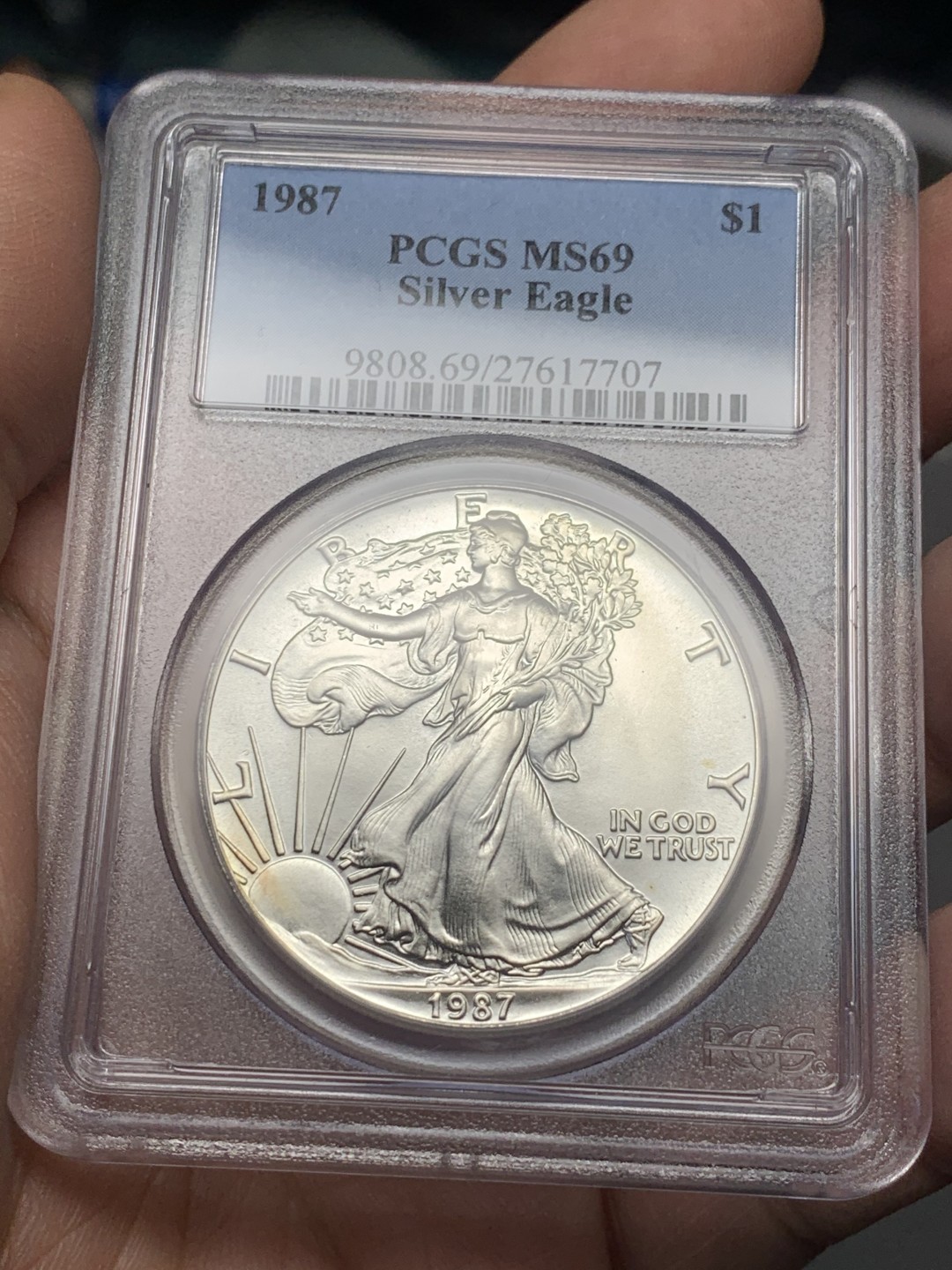 《竞宝斋》第121场-周日，周一 ，2场连拍（全场包邮） PCGS MS 69 美国 1987年 行走 女神 1盎司 银币