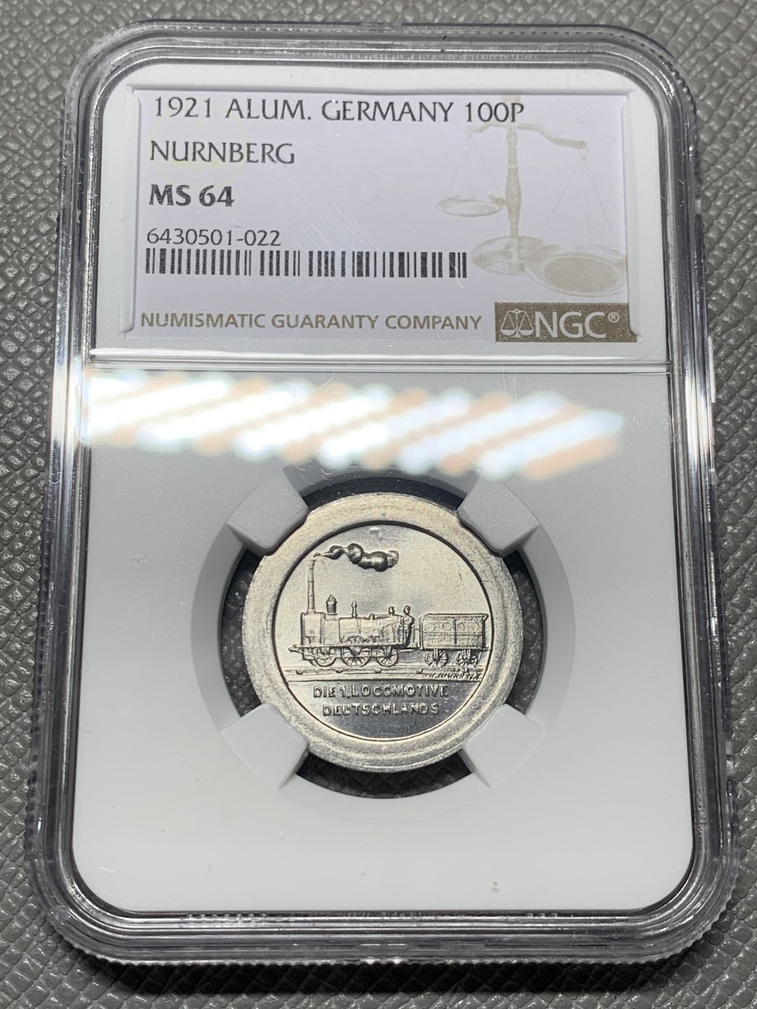 《竞宝斋》第121场-周日，周一 ，2场连拍（全场包邮） NGC MS64 德紧 1921 纽伦堡 100盆妮 小火车代币 状态好