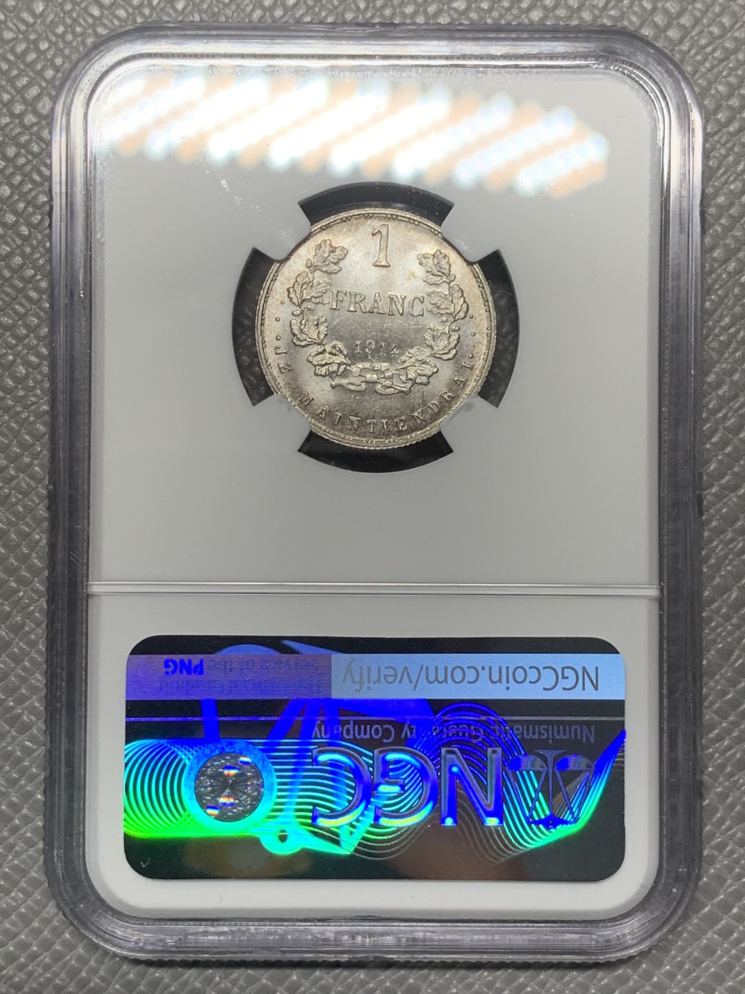 《竞宝斋》第121场-周日，周一 ，2场连拍（全场包邮） NGC-MS64 卢森堡1914年 第一大公玛丽·阿黛拉伊德 ESSAI厂 1法郎银制样币 非常稀少