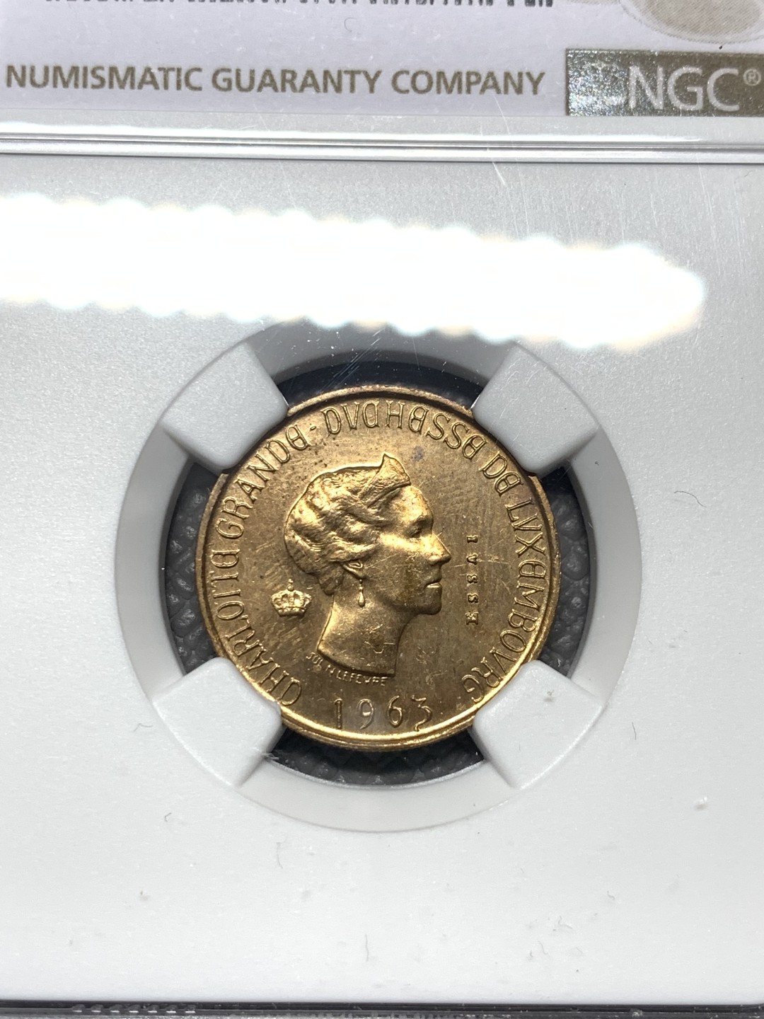 《竞宝斋》第121场-周日，周一 ，2场连拍（全场包邮） NGC-UNC 卢森堡 1963年 ESSAI厂 20法郎 铜制样币 入盒一共四枚非常稀少