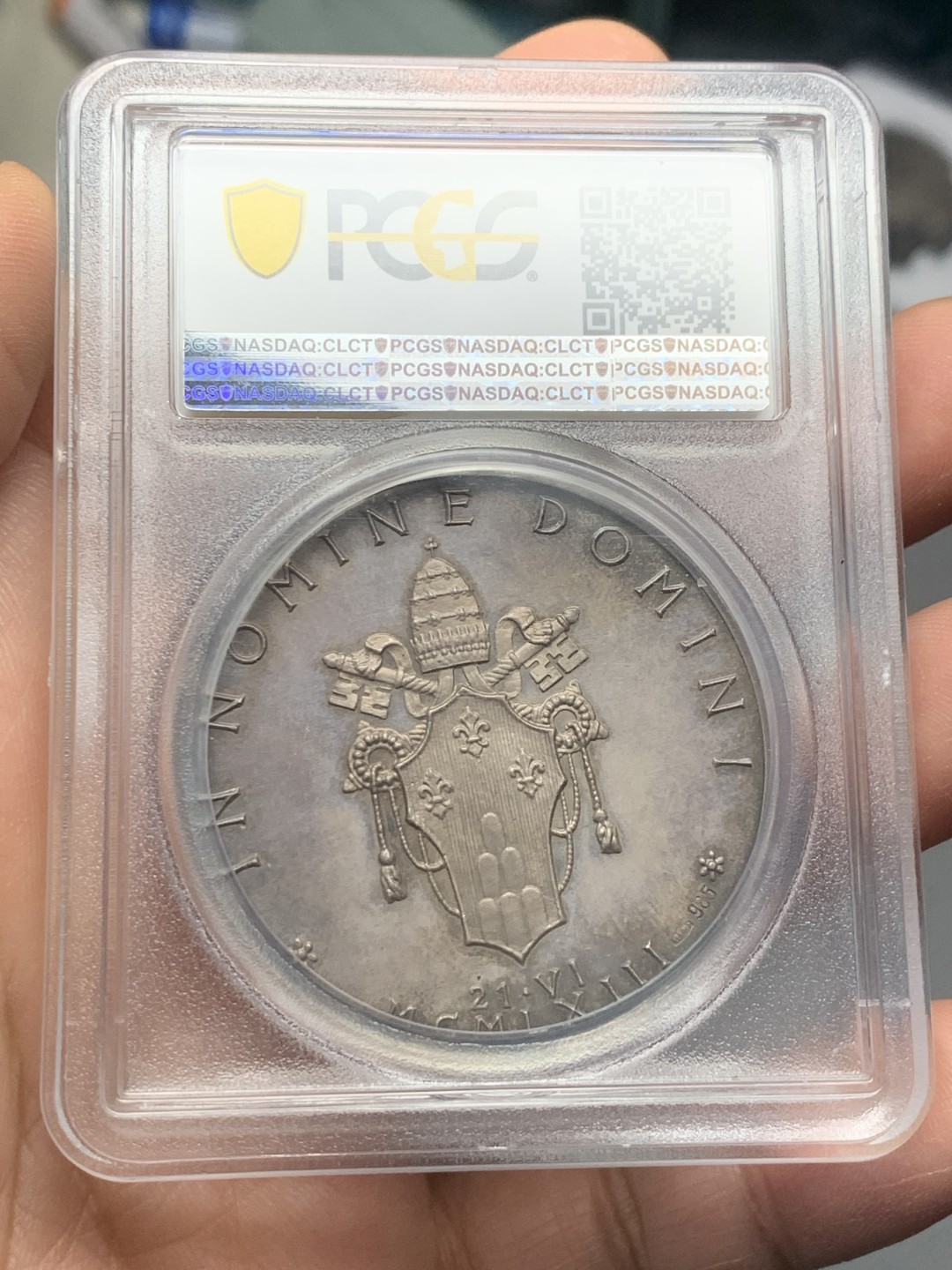 《竞宝斋》第121场-周日，周一 ，2场连拍（全场包邮） PCGS  MS-63 梵蒂冈 1963年  教皇保罗六世大银章，镜面底板