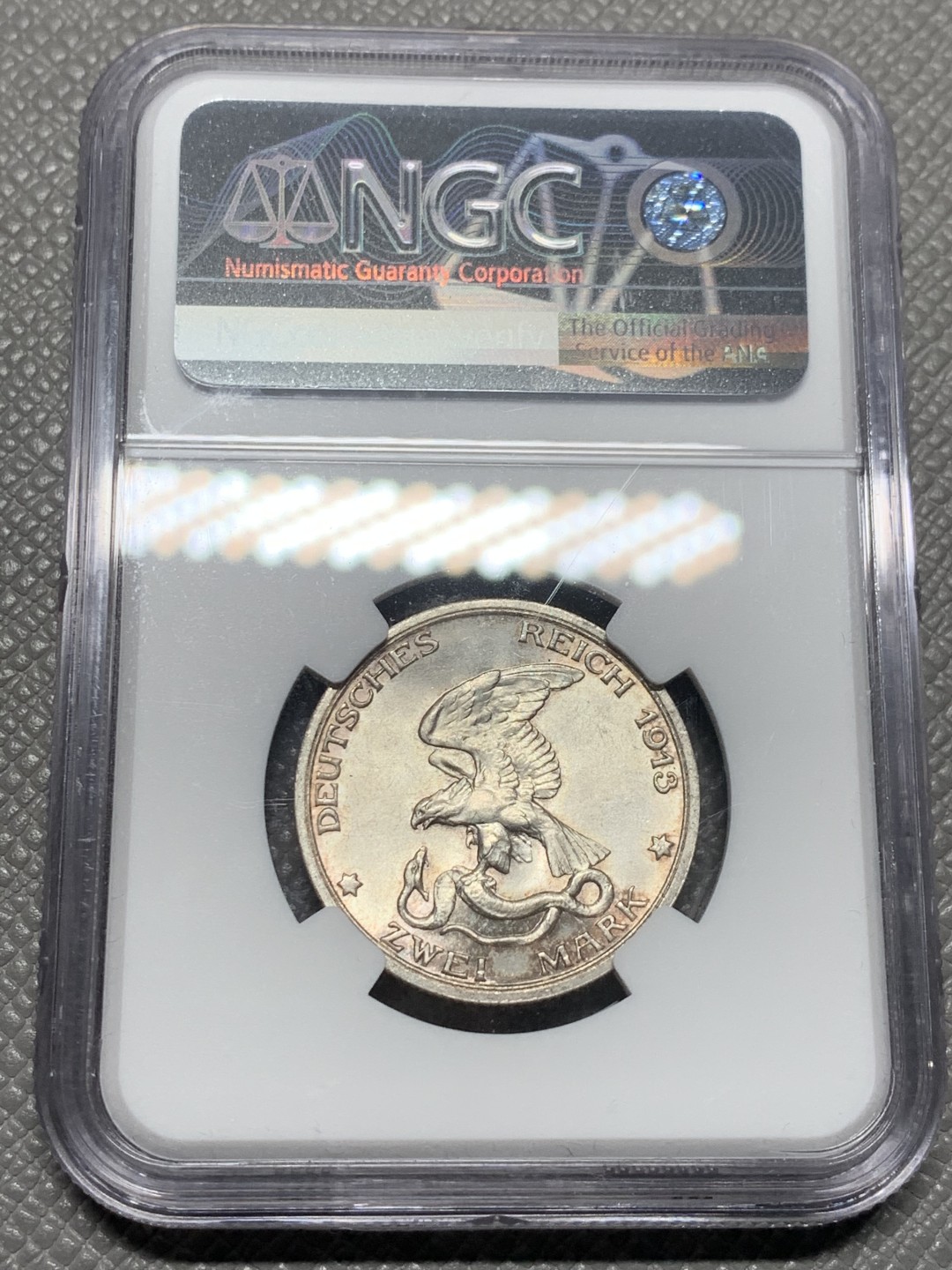 《竞宝斋》第121场-周日，周一 ，2场连拍（全场包邮） NGC-MS65 德国 1913年 德意志帝国普鲁士反法战争胜利100周年纪念 2马克 银币