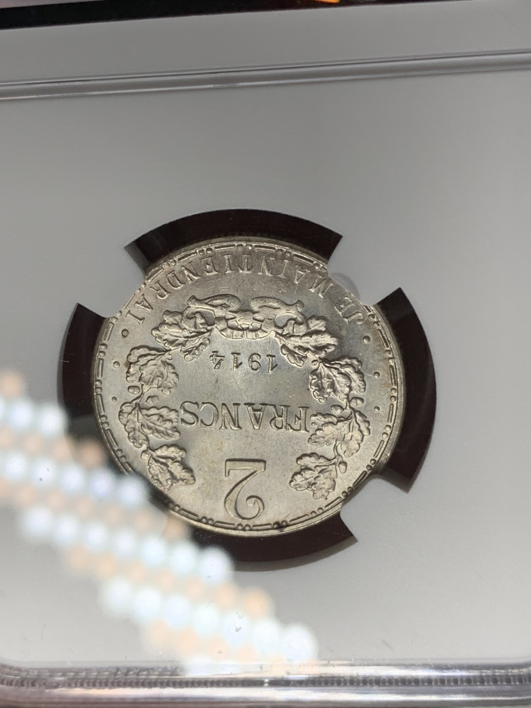 《竞宝斋》第121场-周日，周一 ，2场连拍（全场包邮） NGC-MS64 卢森堡1914年 第一大公玛丽·阿黛拉伊德 ESSAI厂 2法郎银制样币 非常稀少