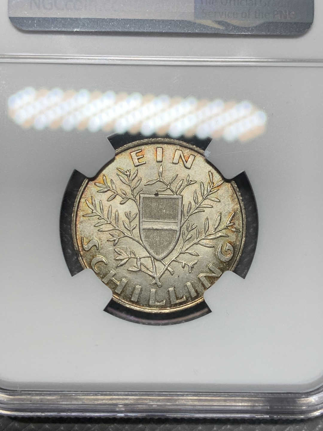 《竞宝斋》第121场-周日，周一 ，2场连拍（全场包邮） NGC MS64 奥地利1924年议会大厦1先令银币 环彩