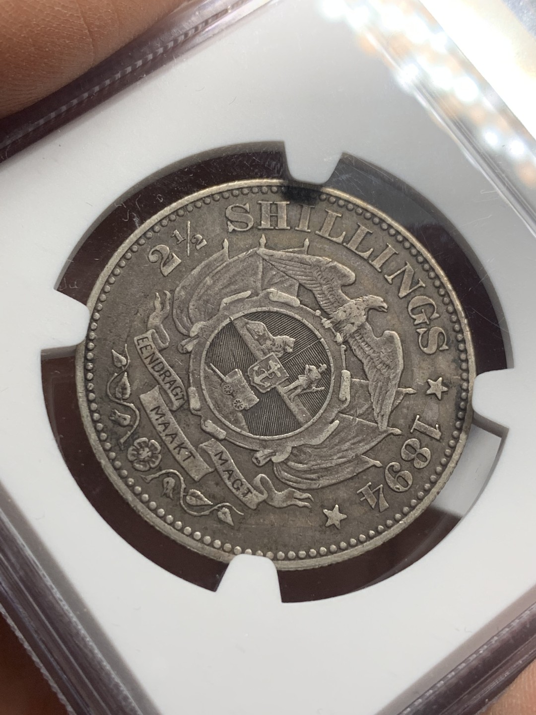 《竞宝斋》第121场-周日，周一 ，2场连拍（全场包邮） NGC AU 1894 南非2.5先令，原味包浆，无清洗痕迹