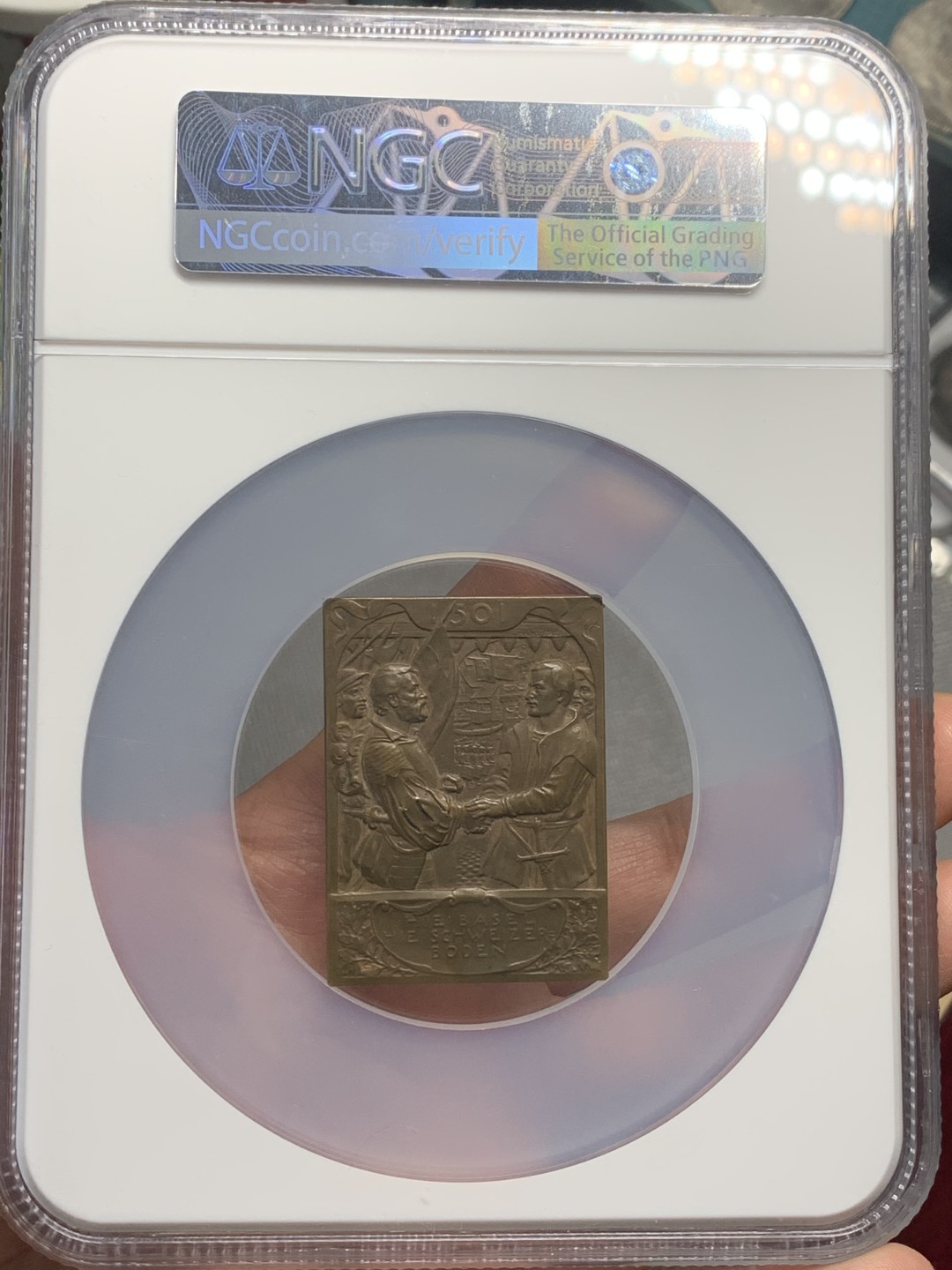 《竞宝斋》第121场-周日，周一 ，2场连拍（全场包邮） NGC大盒 MS64 瑞士1901年 巴塞尔自治 纪念大铜章