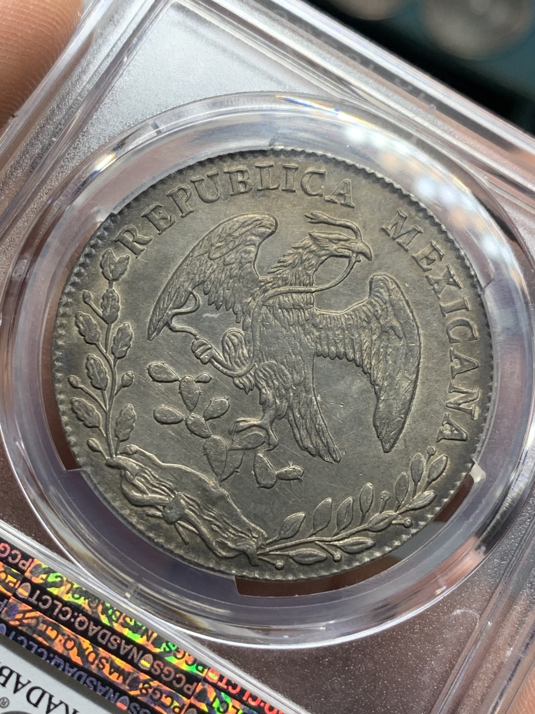 《竞宝斋》第121场-周日，周一 ，2场连拍（全场包邮） PCGS AUD  墨西哥 1882年 瓜纳华托 GO SB版 花边鹰洋，老包浆