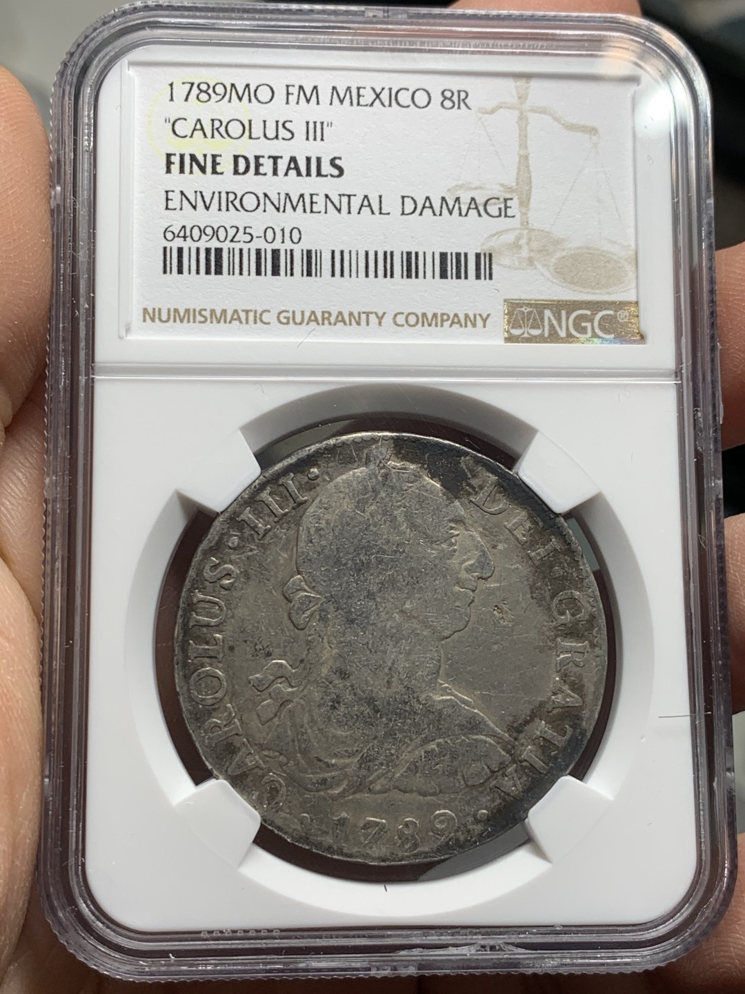 《竞宝斋》第121场-周日，周一 ，2场连拍（全场包邮） NGC F 墨西哥 1789年 卡三 双柱 大银币 不错的品种