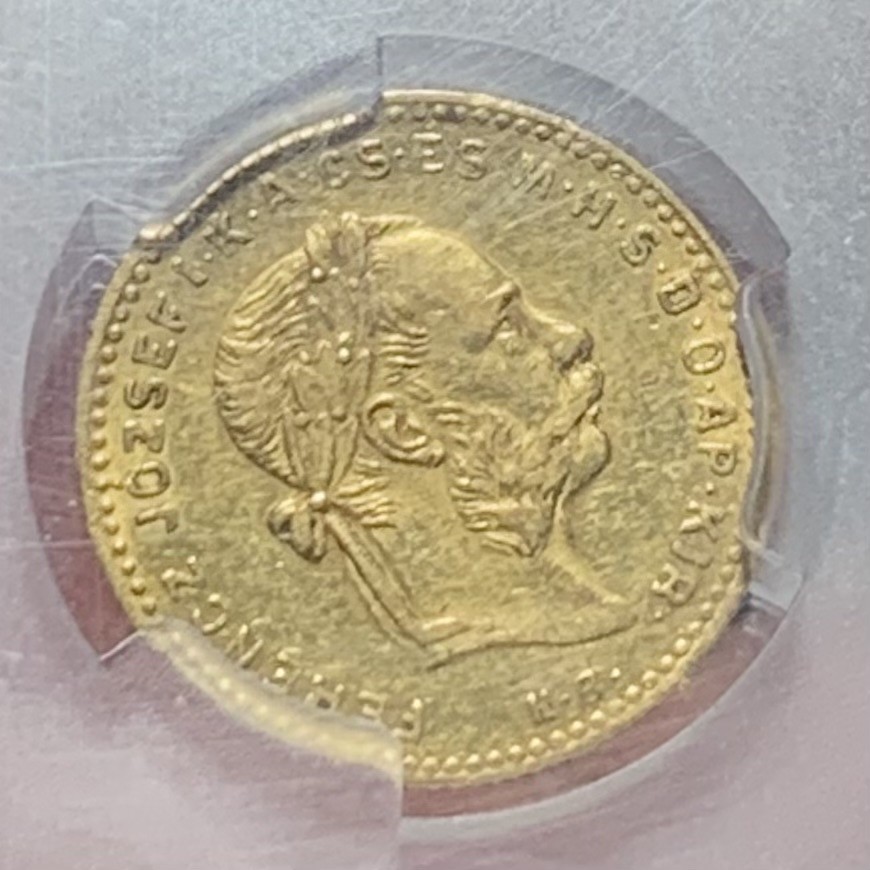 紫瑗钱币——第244期拍卖 匈牙利 1885年 弗兰茨·约瑟夫 10法郎4福林 金币 美评 SGS AU55