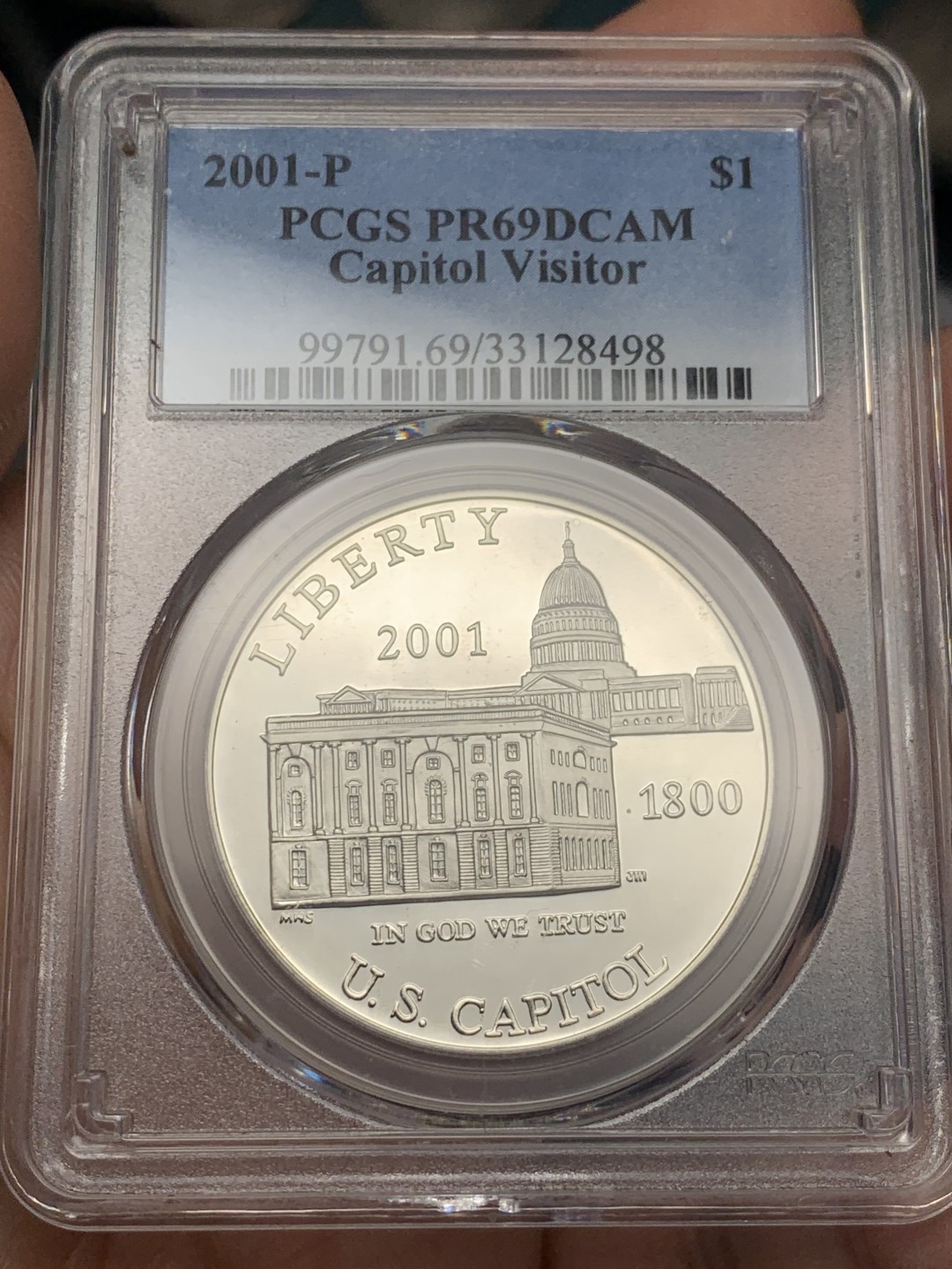《竞宝斋》第121场-周日，周一 ，2场连拍（全场包邮） PCGS PR69 DC 美国 2001年 国会大厦开放201年纪念 大银币 高分好状态