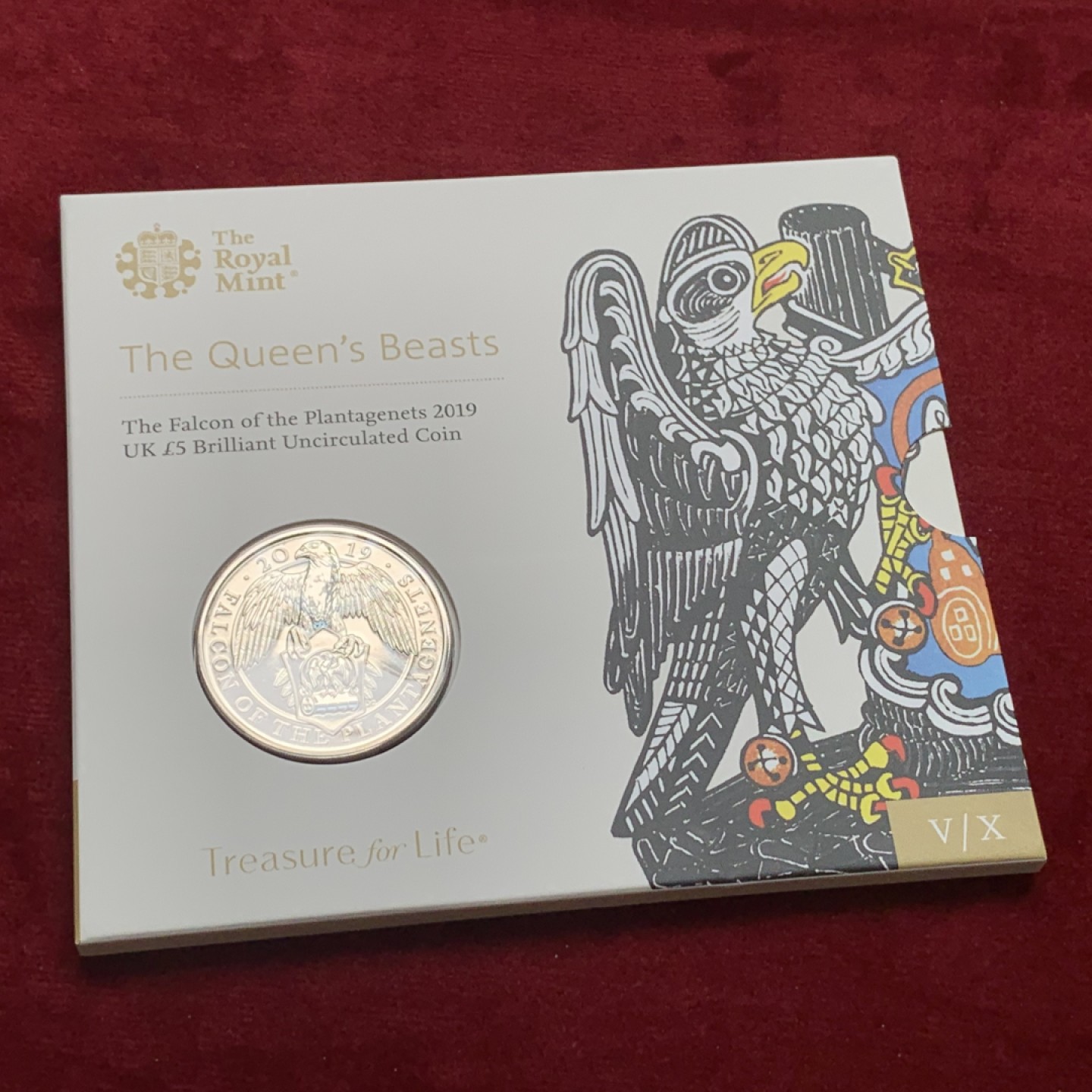 《竞宝斋》第121场-周日，周一 ，2场连拍（全场包邮） 卡册 英国2019年 英国5镑克朗型纪念币BU，威斯敏斯特十野兽之一（金雀花王朝的猎鹰）铜镍合金，重28.28g