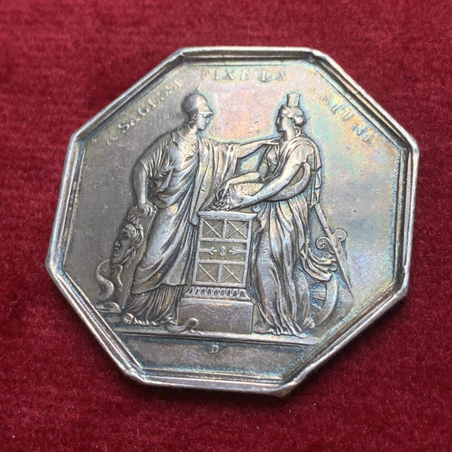 《竞宝斋》第121场-周日，周一 ，2场连拍（全场包邮） 法国1845-1860年法兰西银行八角银代币 37mm，23.8克，Aregnt边铭