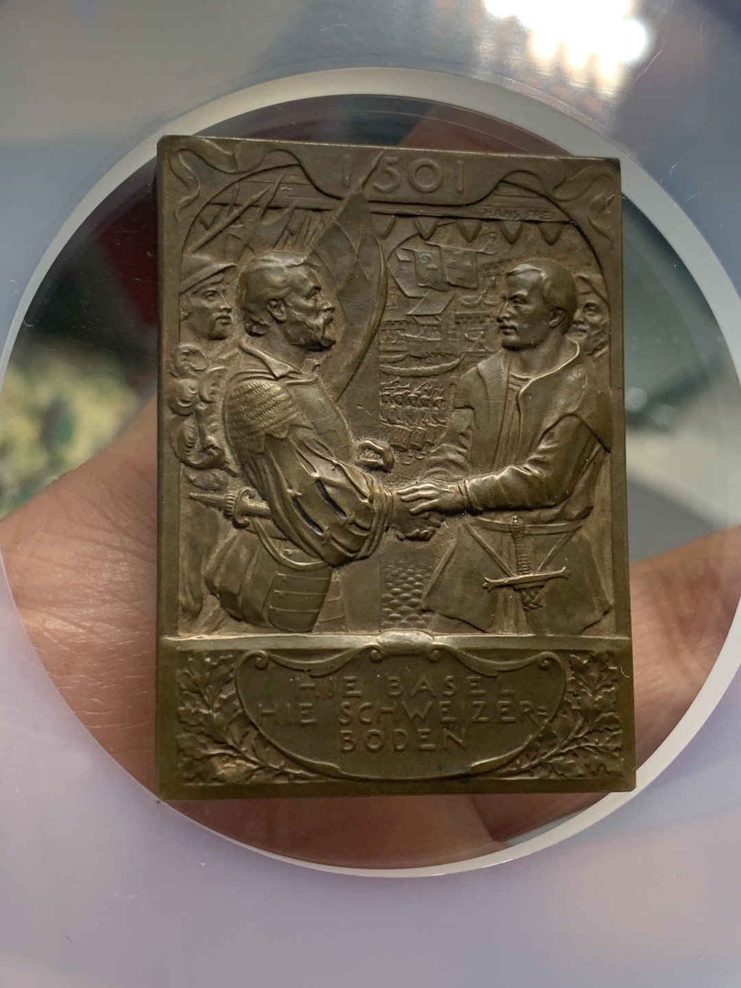 《竞宝斋》第121场-周日，周一 ，2场连拍（全场包邮） NGC大盒 MS64 瑞士1901年 巴塞尔自治 纪念大铜章