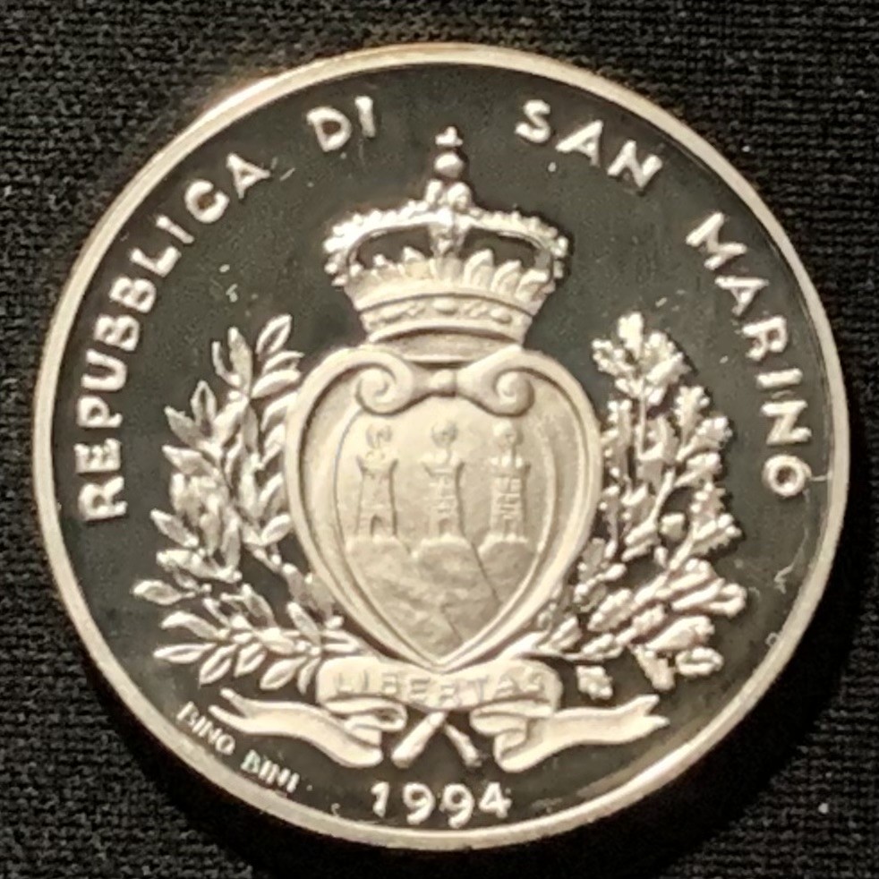 紫瑗钱币——第251期拍卖 圣马力诺 1994年 利勒哈默尔冬奥会 高台滑雪 1000里拉 14.6克 0.835银 精制