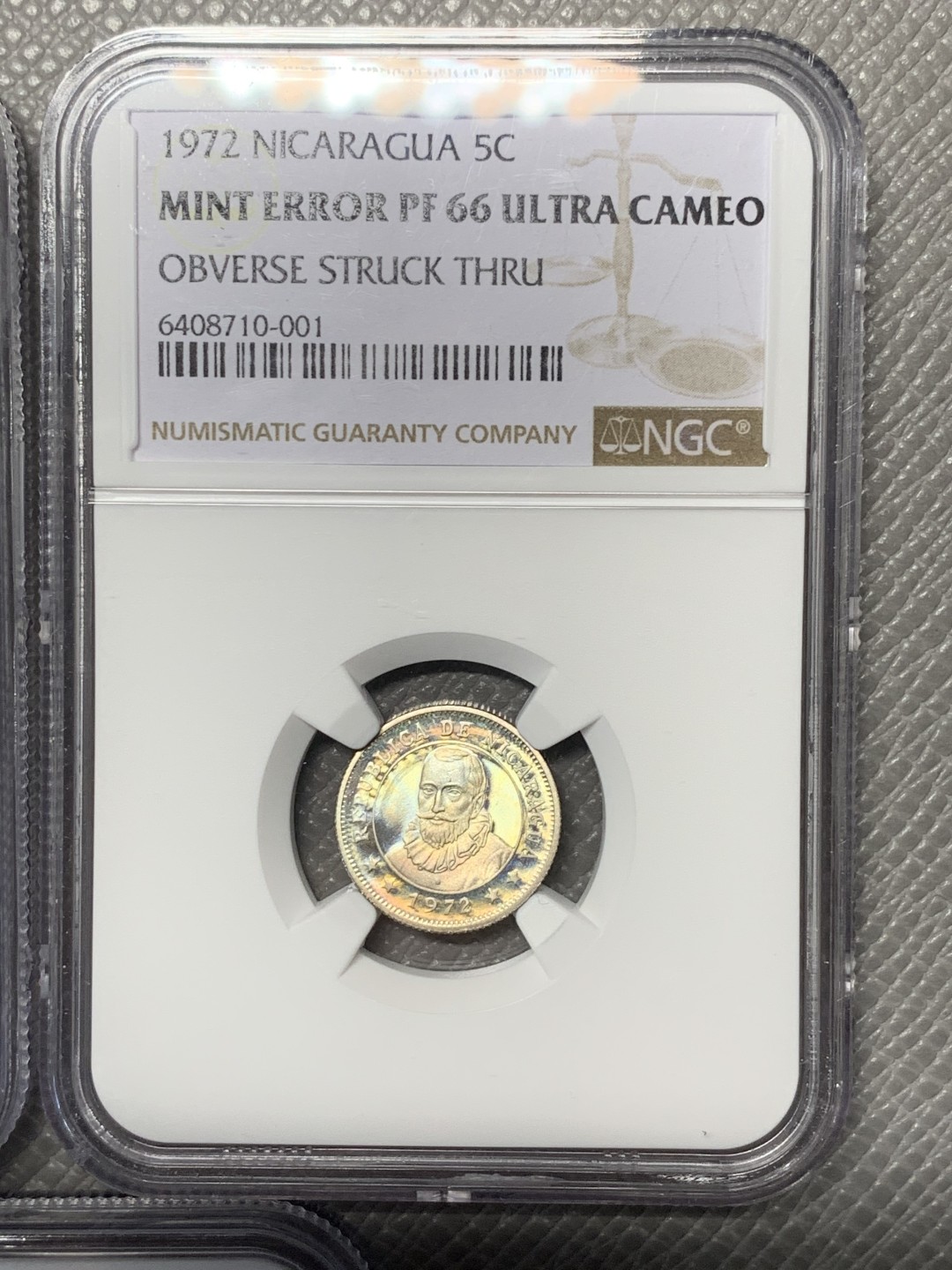 《竞宝斋》第121场-周日，周一 ，2场连拍（全场包邮） 五枚全套NGC-PF66 尼加拉瓜1972年 五岳精制币 其中5分是错版 非常非常稀少