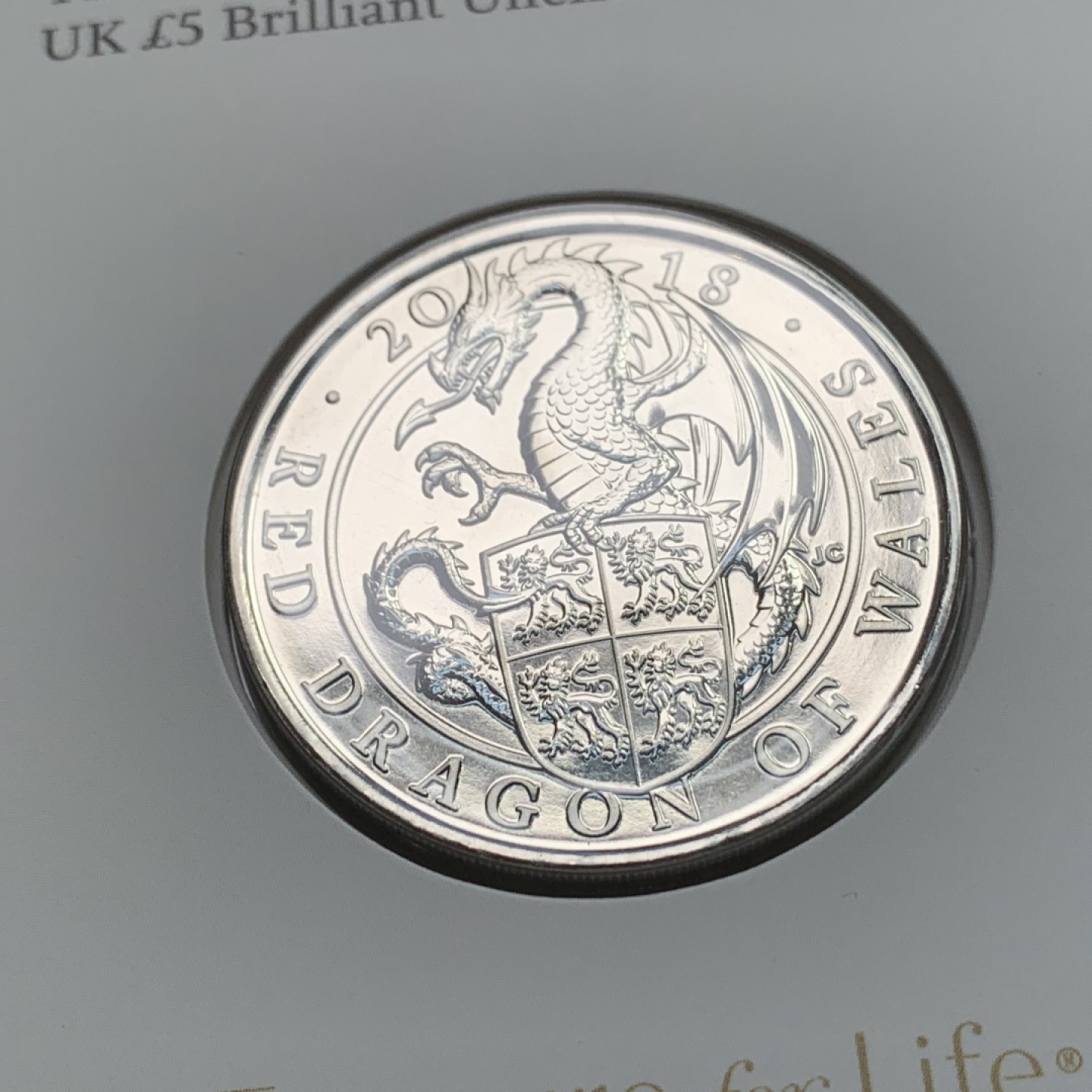 《竞宝斋》第121场-周日，周一 ，2场连拍（全场包邮） 卡册 英国2018年 英国5镑克朗型纪念币BU，威斯敏斯特十野兽之一（威尔士红龙）铜镍合金，重28.28g