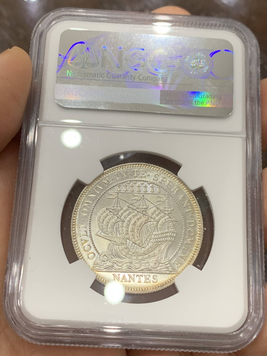 《竞宝斋》第121场-周日，周一 ，2场连拍（全场包邮） NGC MS66 19世纪法国南特商会银章 原光顶级品相