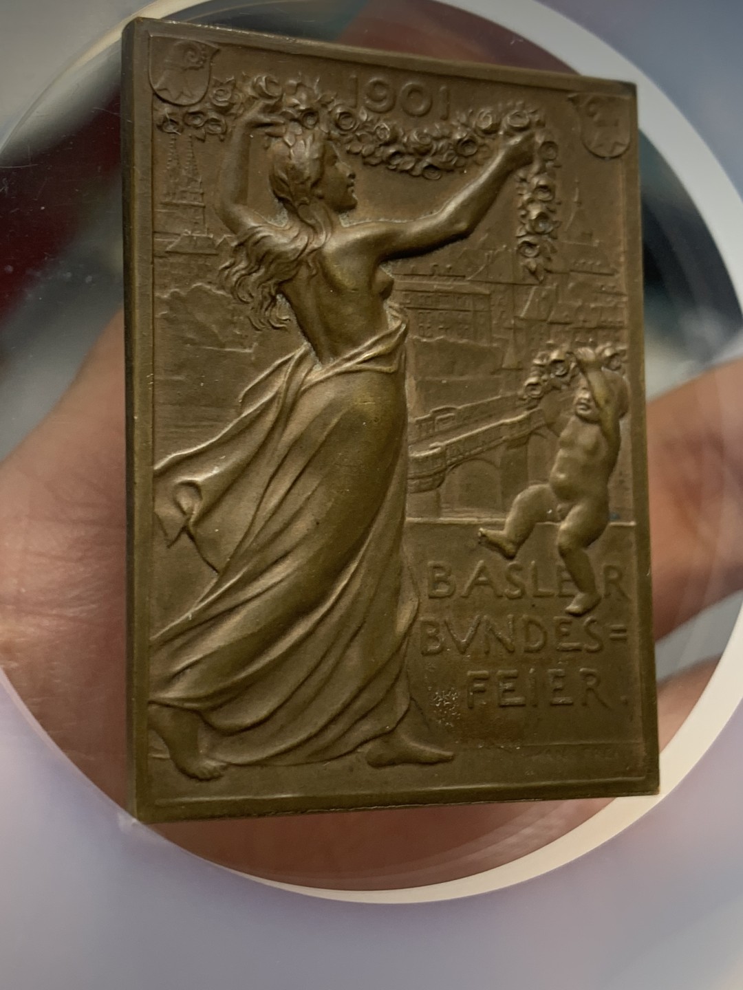 《竞宝斋》第121场-周日，周一 ，2场连拍（全场包邮） NGC大盒 MS64 瑞士1901年 巴塞尔自治 纪念大铜章