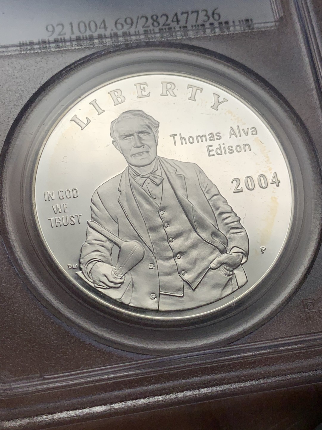 《竞宝斋》第121场-周日，周一 ，2场连拍（全场包邮） PCGS PR69 DC 美国 2004年 爱迪生 发明灯泡 125周年纪念 大银币 高分好状态